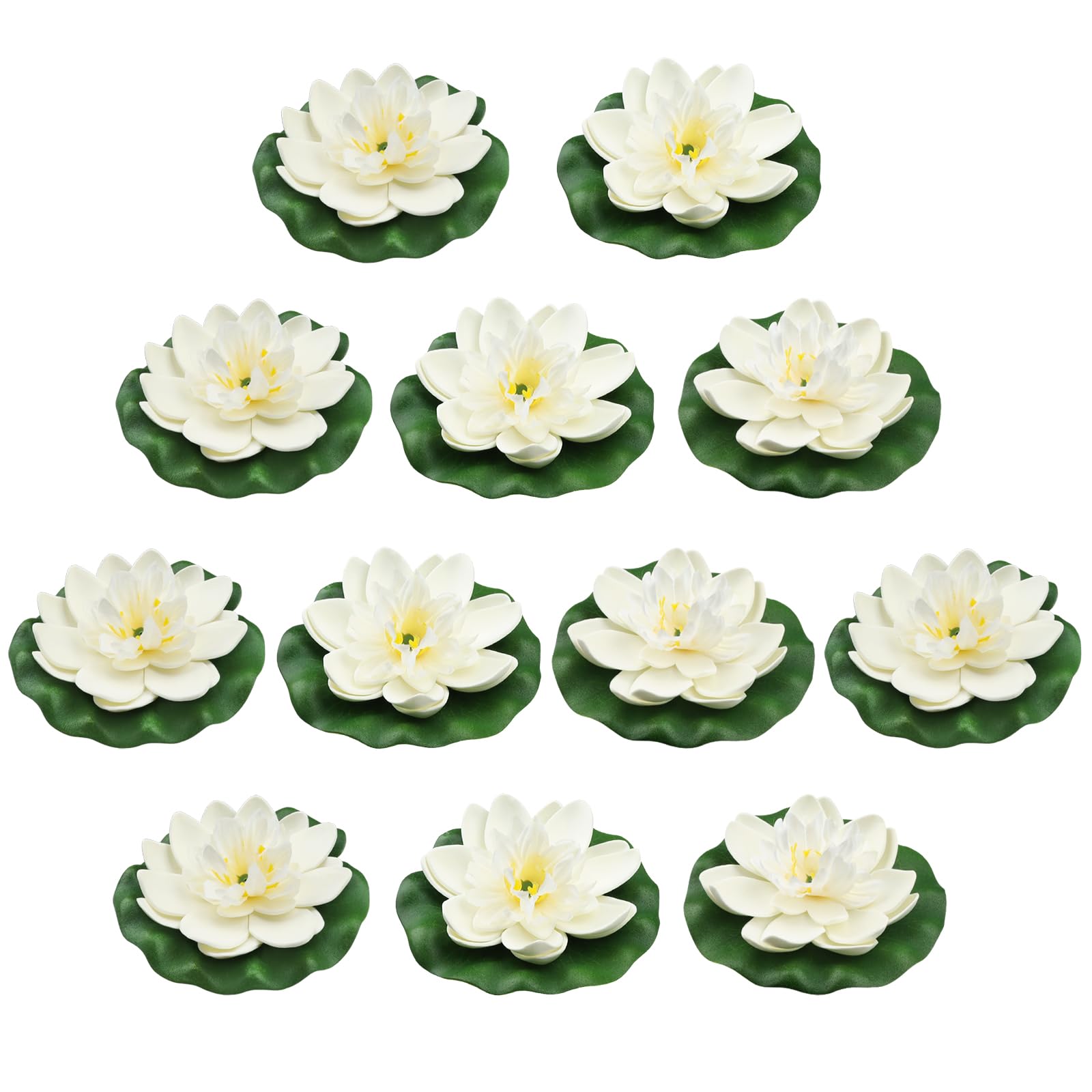 PietyPet 12pcs Floating Foam Lotus Flowers with Lily Pads, Artificial Pond Plants Ornaments for Pool Aquarium Water Decoration, 