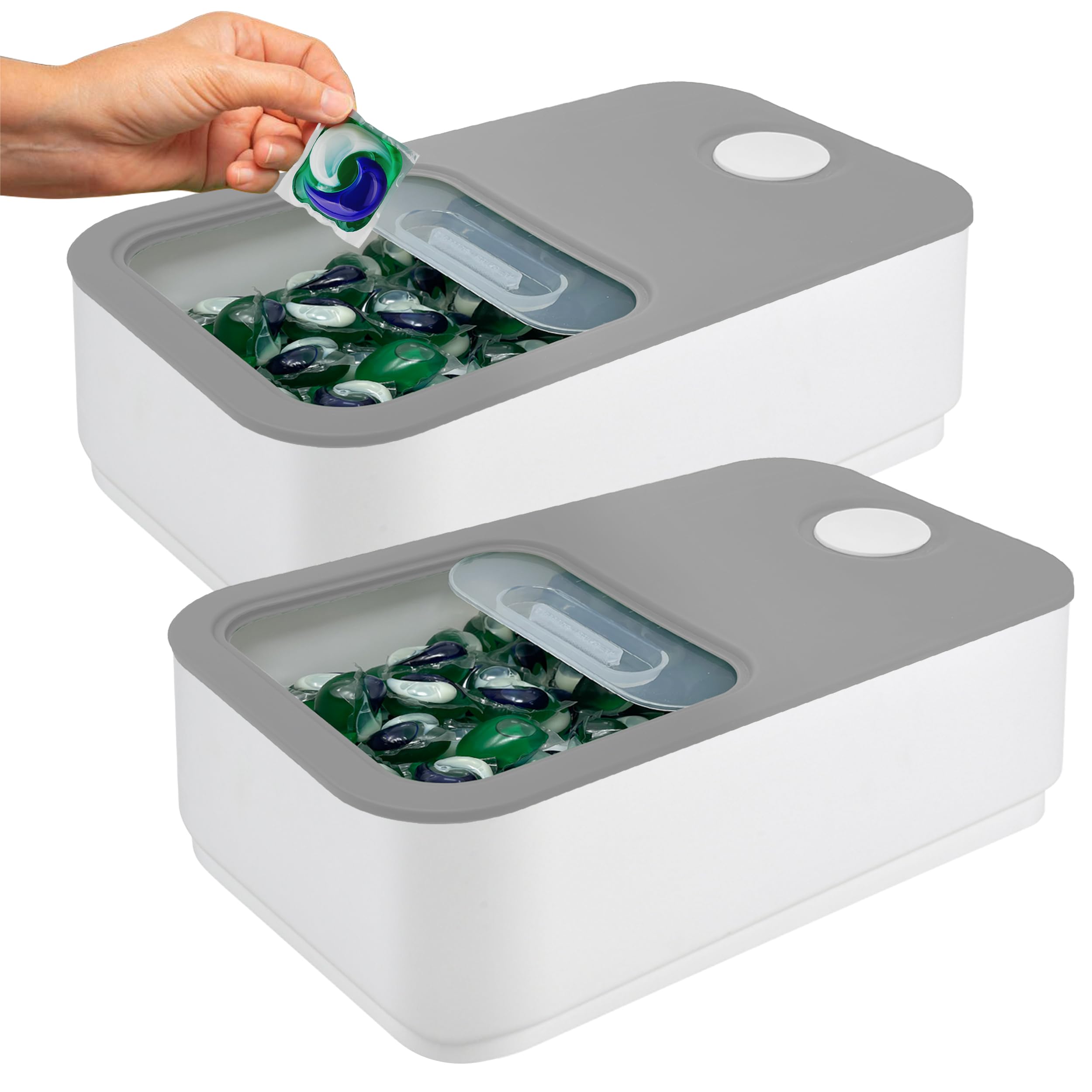 Skywin Laundry Pod Container With Slide Lid (Grey)-15   X8.7   X4.5   - Holds 11 Pounds, Fits 2 Bottles Of Laundry Detergent Or