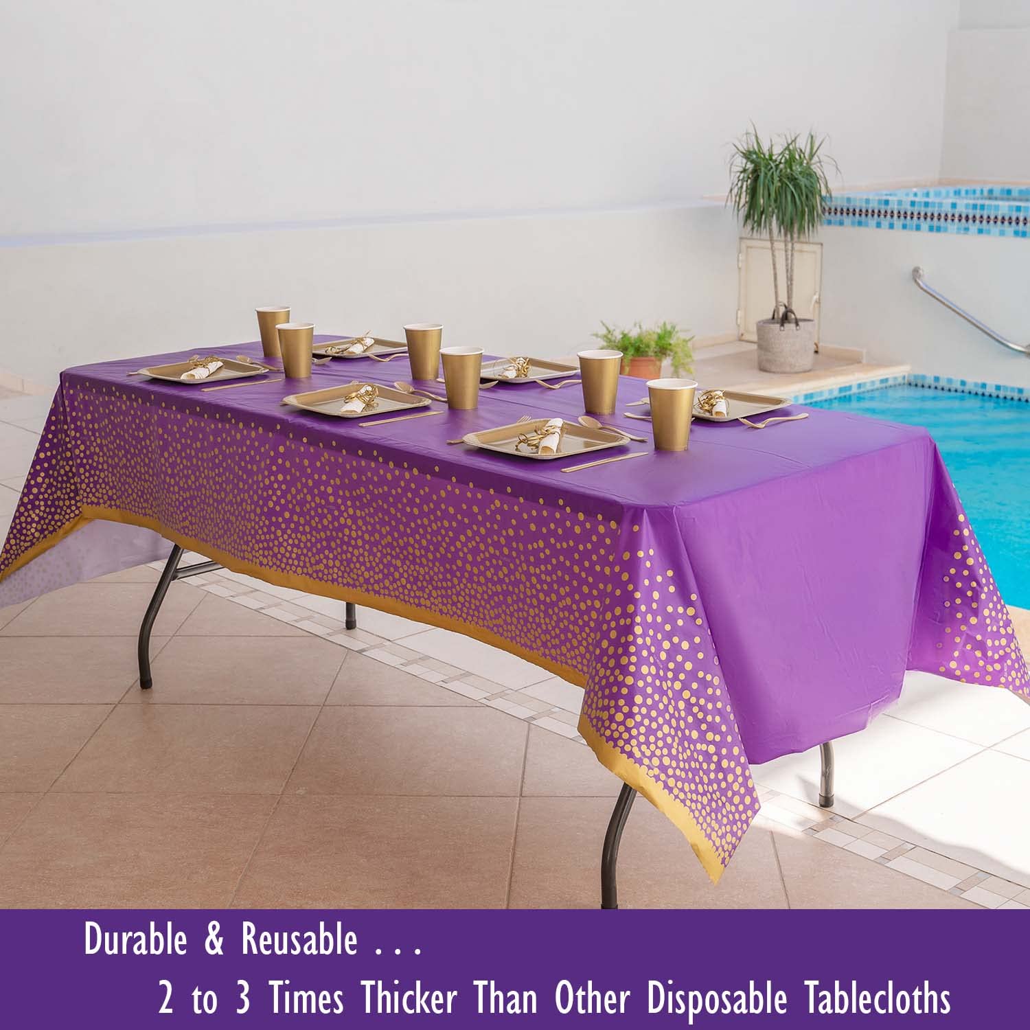 Zuladise 2 Pack Purple Tablecloth Disposable Purple And Gold Plastic Table Cloths For Parties, Birthday, Graduation, Repunzel, T