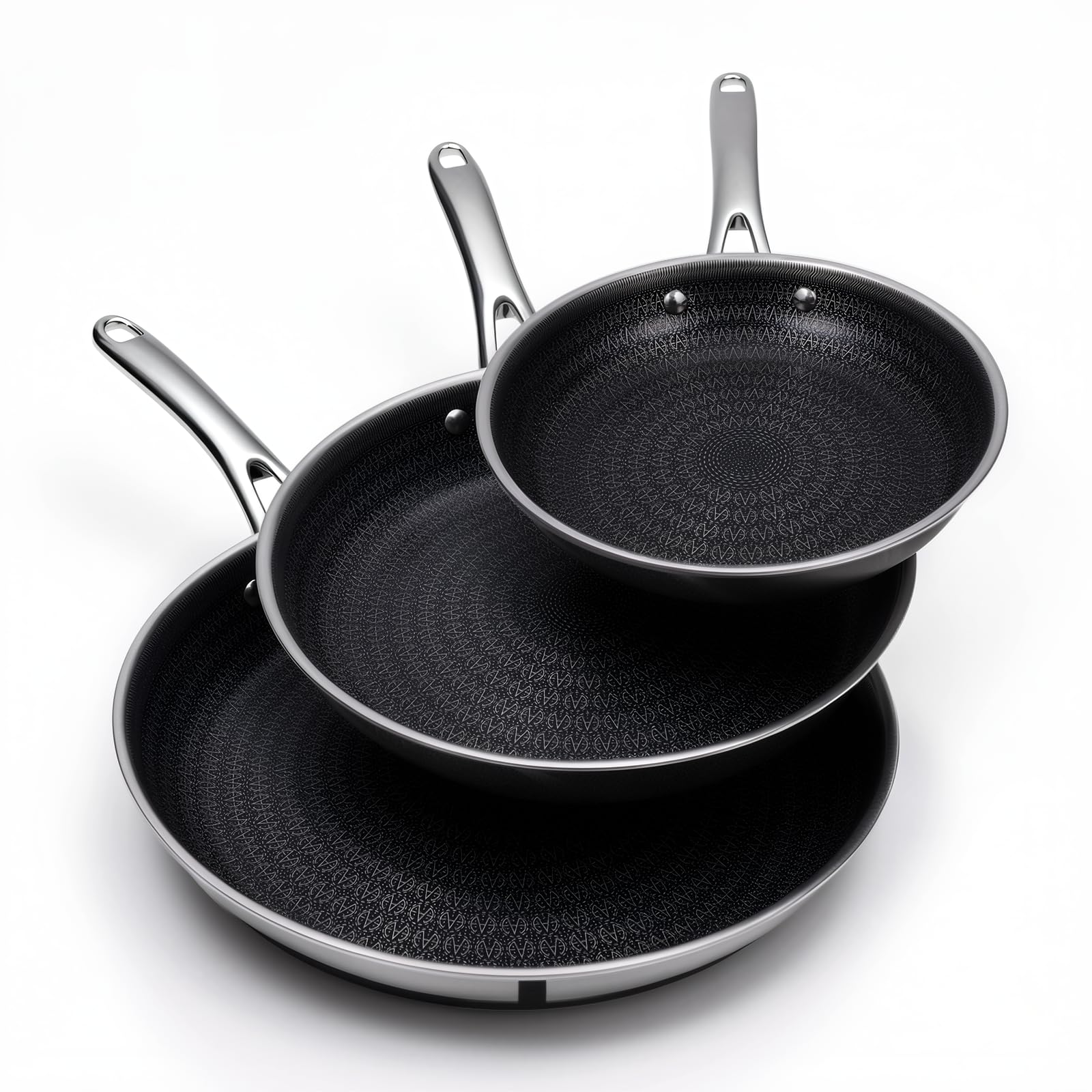 Ammeloo TriPly Stainless Steel Frying Pan Set Of 3, 8, 9.5, 11, Non Stick Frying Pans And Skillets Cooking Pans, Non Toxic, 