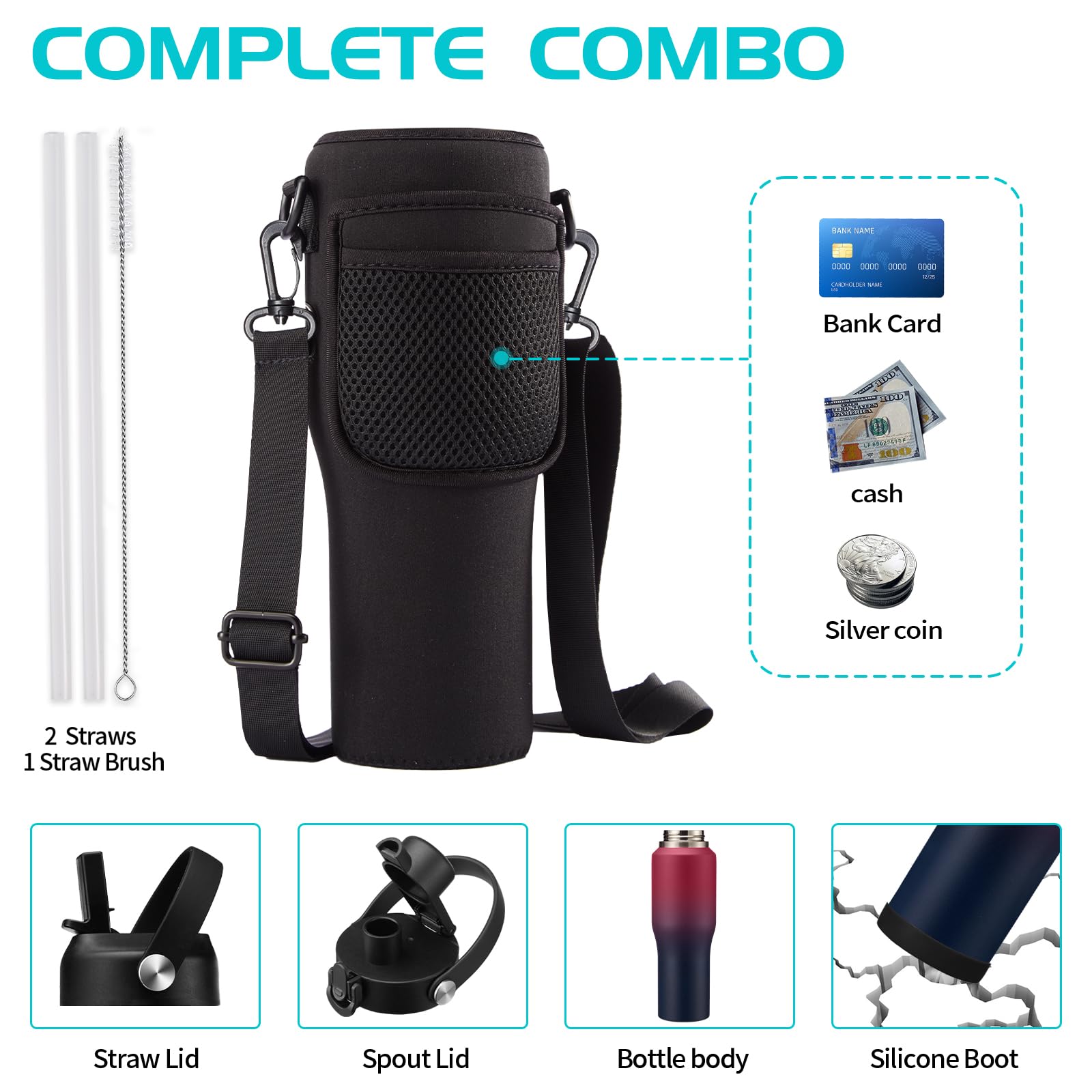 Stainless Steel Tumblers With Straw 32 Oz- Vacuum Insulated Water Bottle Flask For Car Office Gym, Cold-48H & Hot-24H, Water Fla