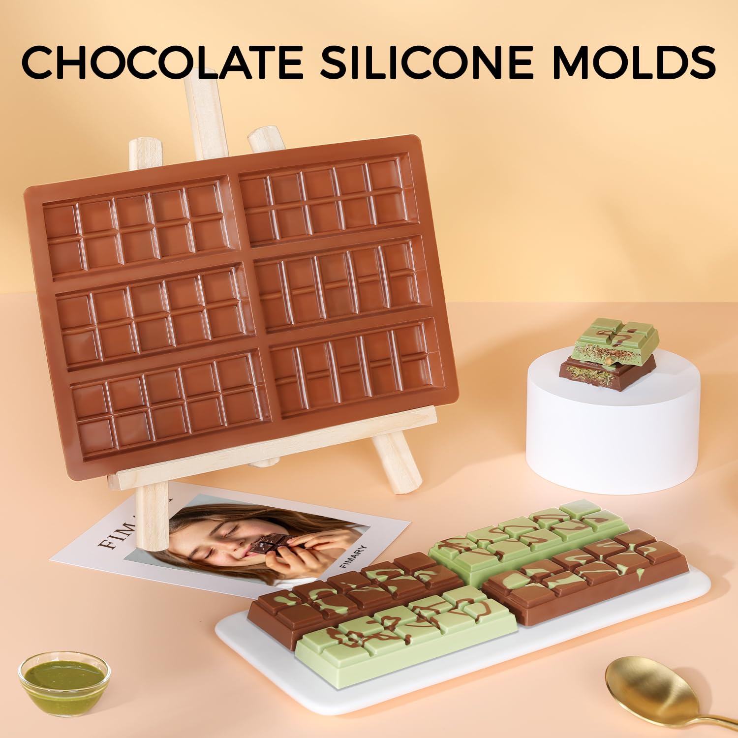 Fimary Chocolate Bar Mold - Non-Stick Chocolate Molds, Food Grade Silicone Deep Chocolate Bar Mold For Dubai Chocolate Bar Pista