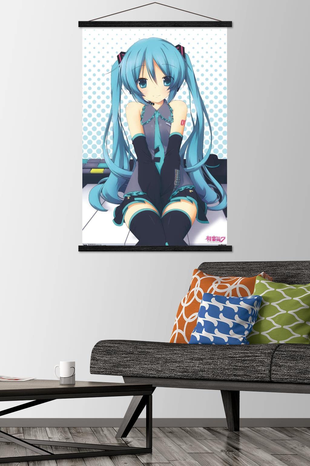 Trends International Hatsune Miku - Keys Wall Poster, 22.375'' X 34'', Premium Print And Black Hanger Bundle