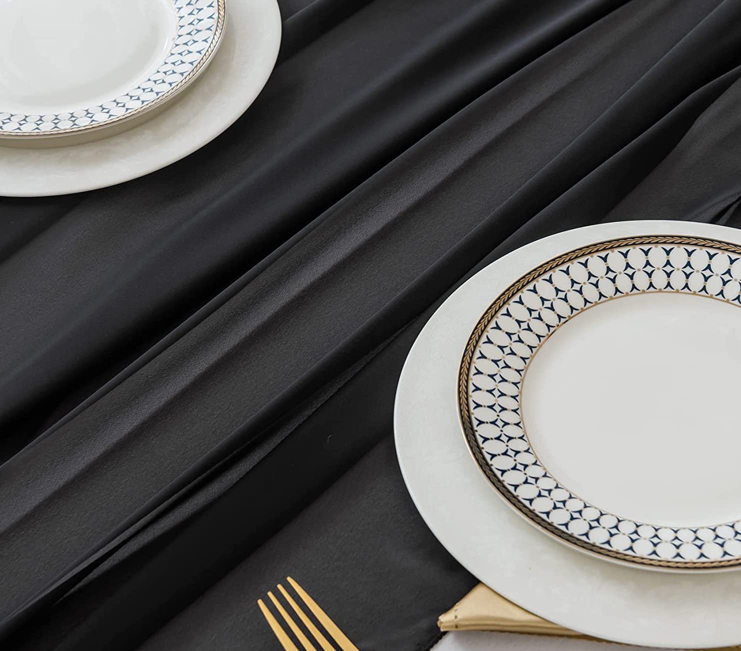 Mds Pack Of 5 Black 10Ft Chiffon Table Runner 29X120 Inches Wedding Runner For Wedding, Decorations For Birthday Parties, Banque
