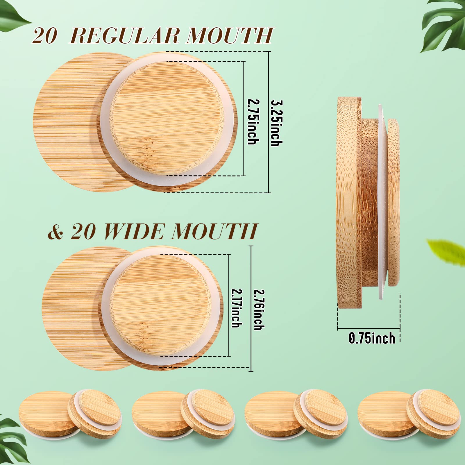 40 Pieces Bamboo Mason Jar Lids Storage Canning Jar Lids 20 Pcs Regular Mouth 20 Pcs Wide Mouth Wooden Mason Jar Lids Reusable B