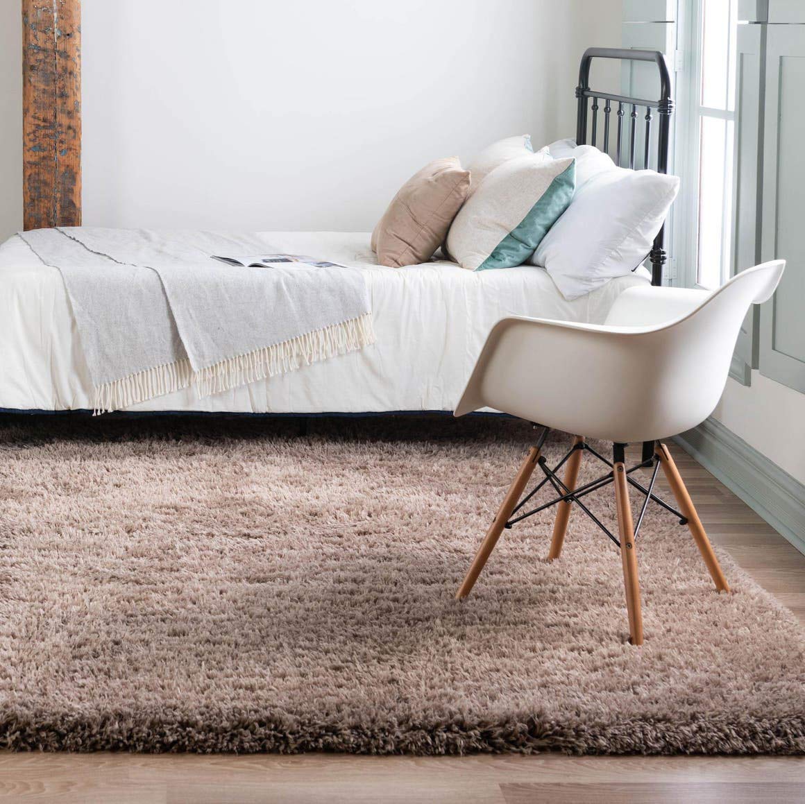 Rugs.com Infinity Collection Solid Shag Area Rug 8 Ft Square Khaki Shag Rug Perfect for Living Rooms, Kitchens, Entryways