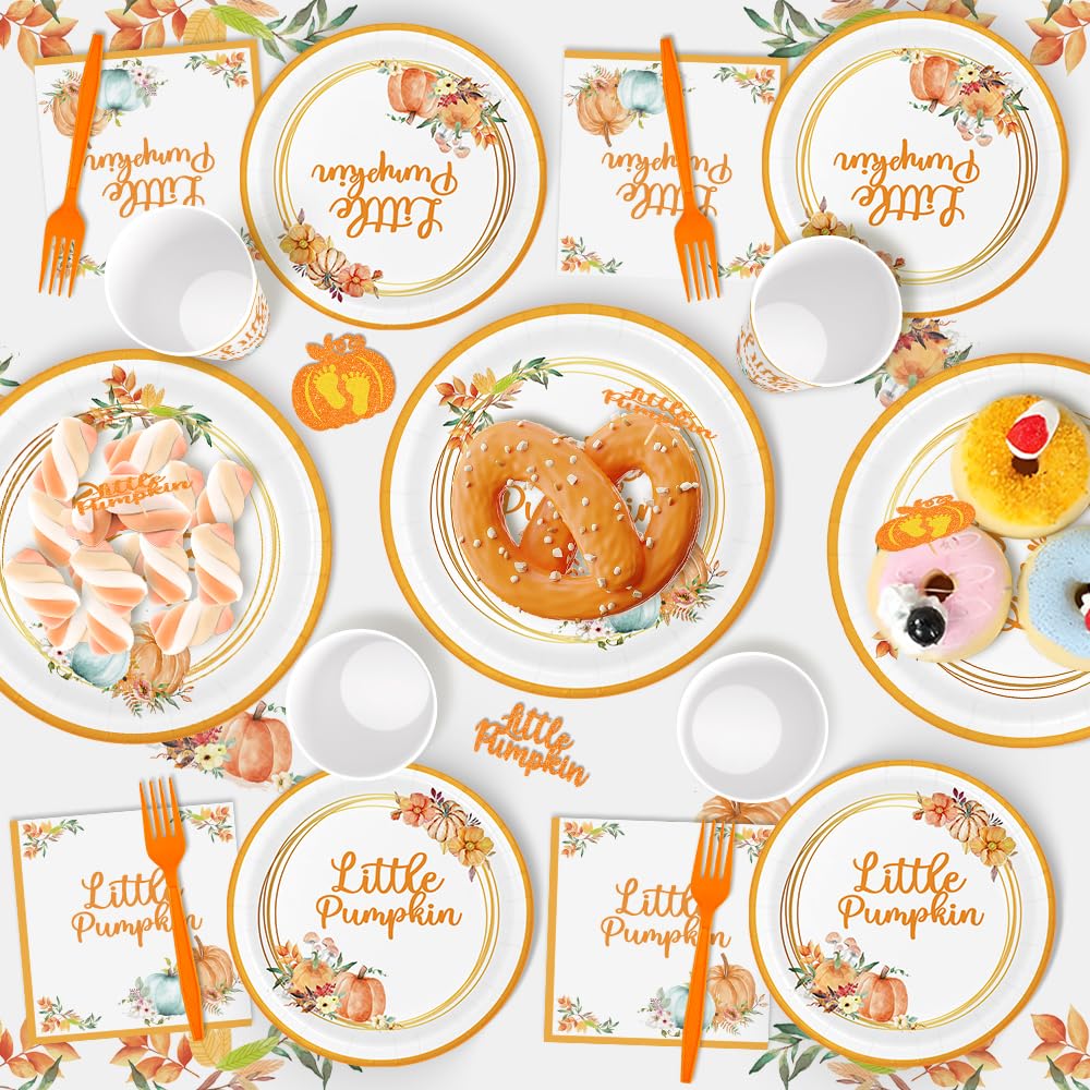 Little Pumpkin Baby Shower Party Decorations Set Serves 25, Little Pumpkin Baby Shower Plates And Cups, A Little Pumpkin Is On T