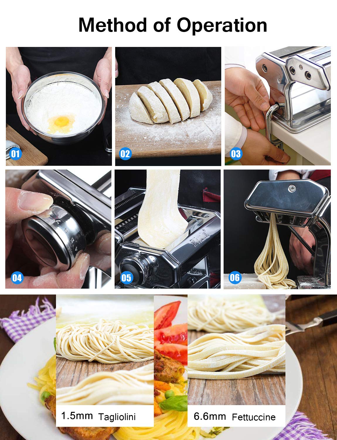 Shule Pasta Maker Machine Stainless Steel Manual Noodle Makers Include Pasta Roller, Cutter, Hand Crank And 7 Adjustable Thickne