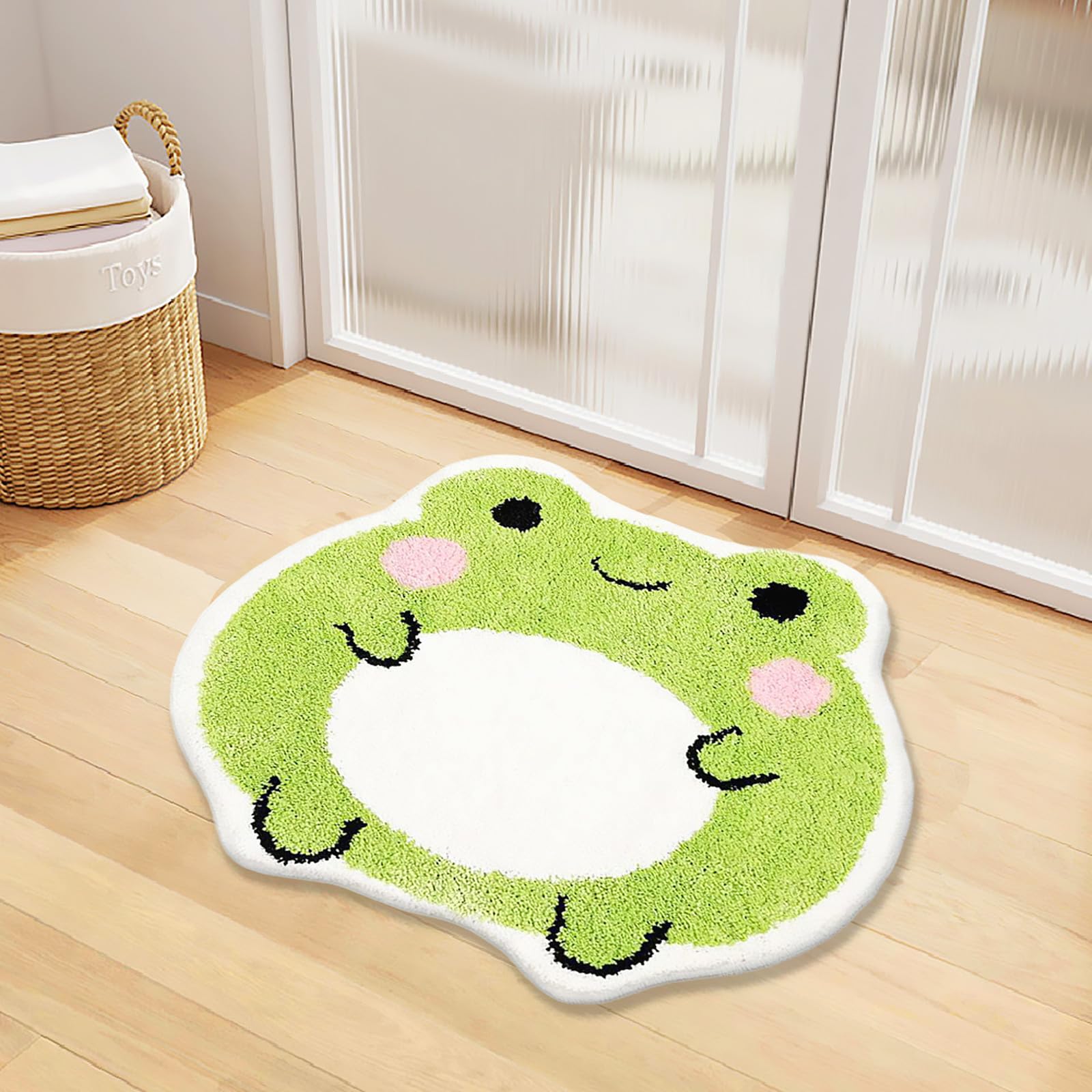 Ukeler Bath Mats Cute Frog Shape Bathroom Rugs For Kids, Small Shaggy Soft Bedroom Rugs Nursery Rug Non Slip Washable Absorbent