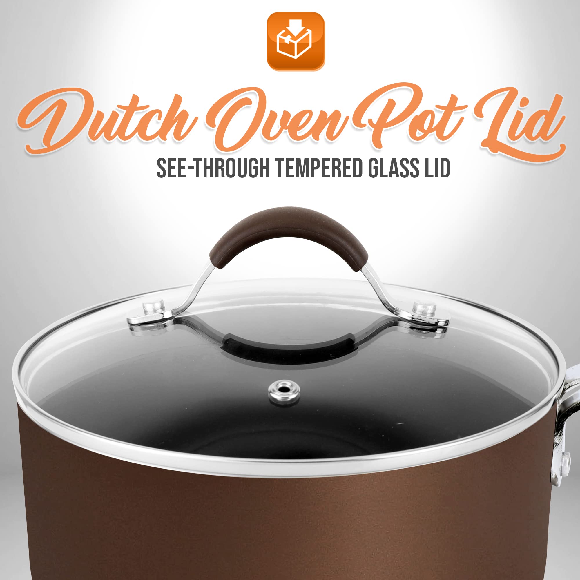 Nutrichefkitchen Dutch Oven Pot Lid - See-Through Tempered Glass Lids, Stainless Steel Rim, Dishwasher Safe (Works With Models: