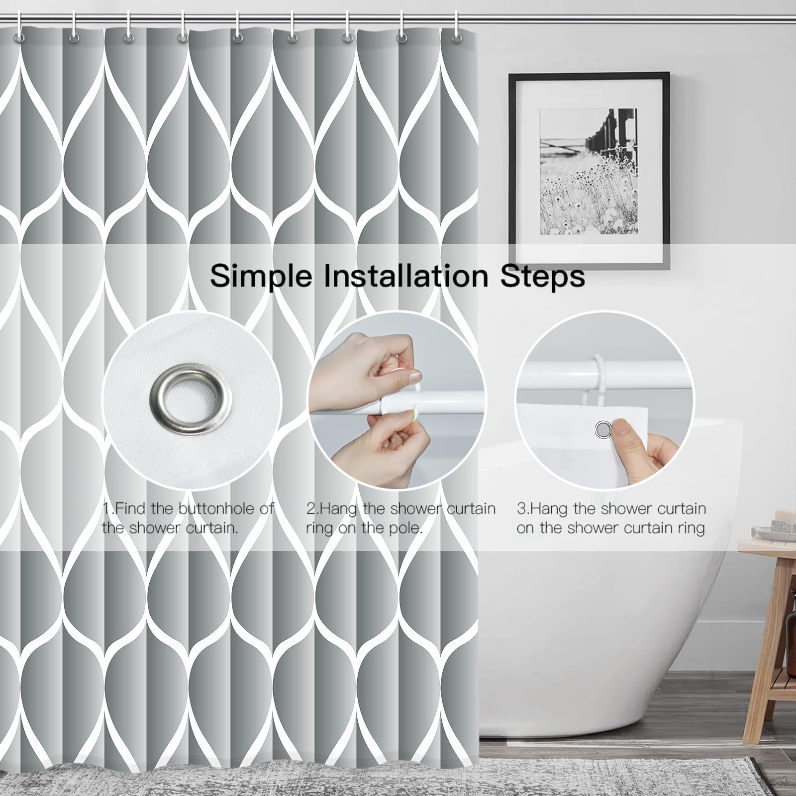 Gelbchu Light Grey 72 X 72 Inch Shower Curtain, Waterproof Design And Polyester, Quick-Drying, Heavy Duty Shower Curtains Set Fo