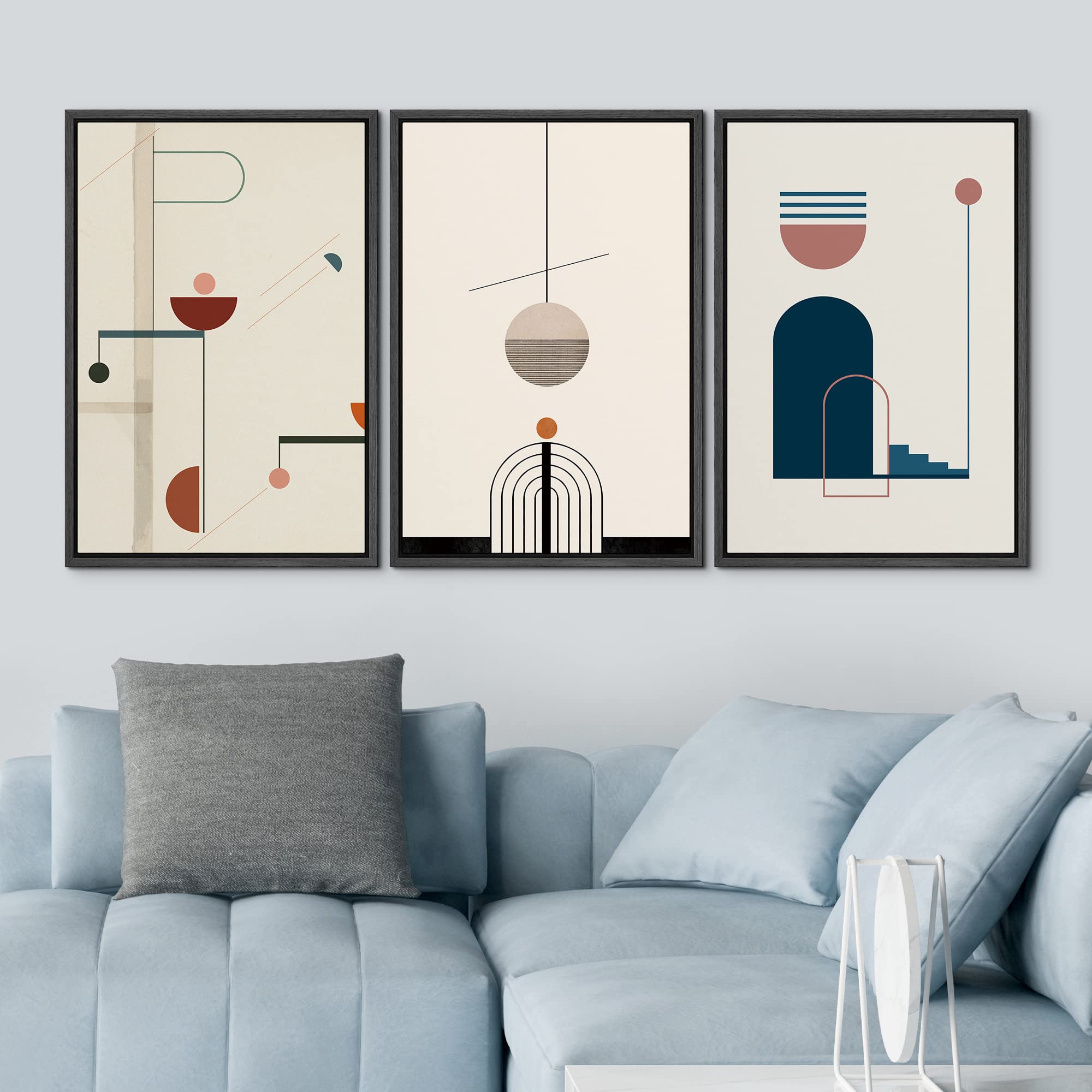 Idea4Wall Framed Wall Art Print Set Abstract Mid-Century Geometric Variety Abstract Shapes Illustrations Modern Art Bohemian Col