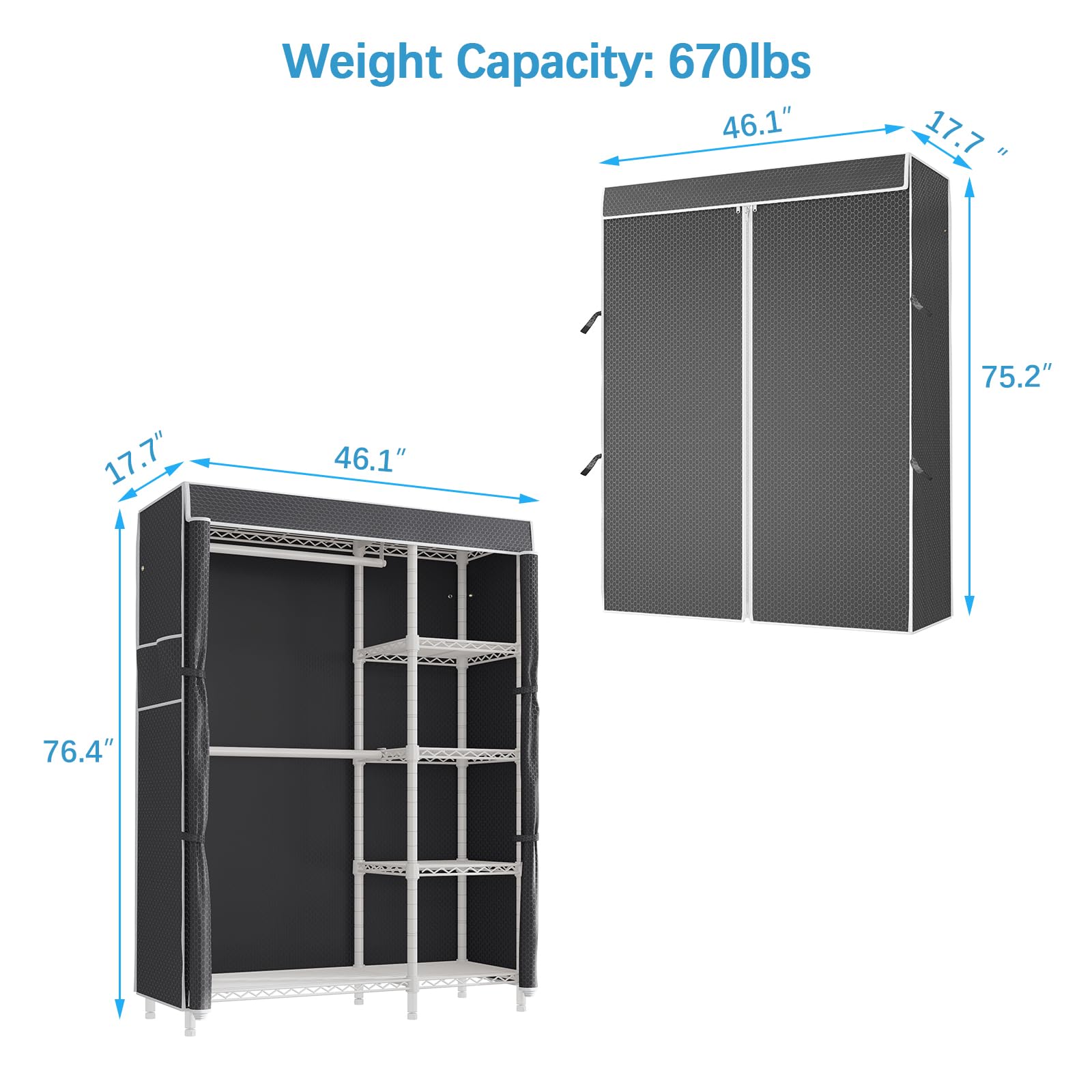 Vipek V7C Basic Garment Rack With Cover Portable Closets For Hanging Clothes, Heavy Duty Clothes Rack With Shelves Metal Closet