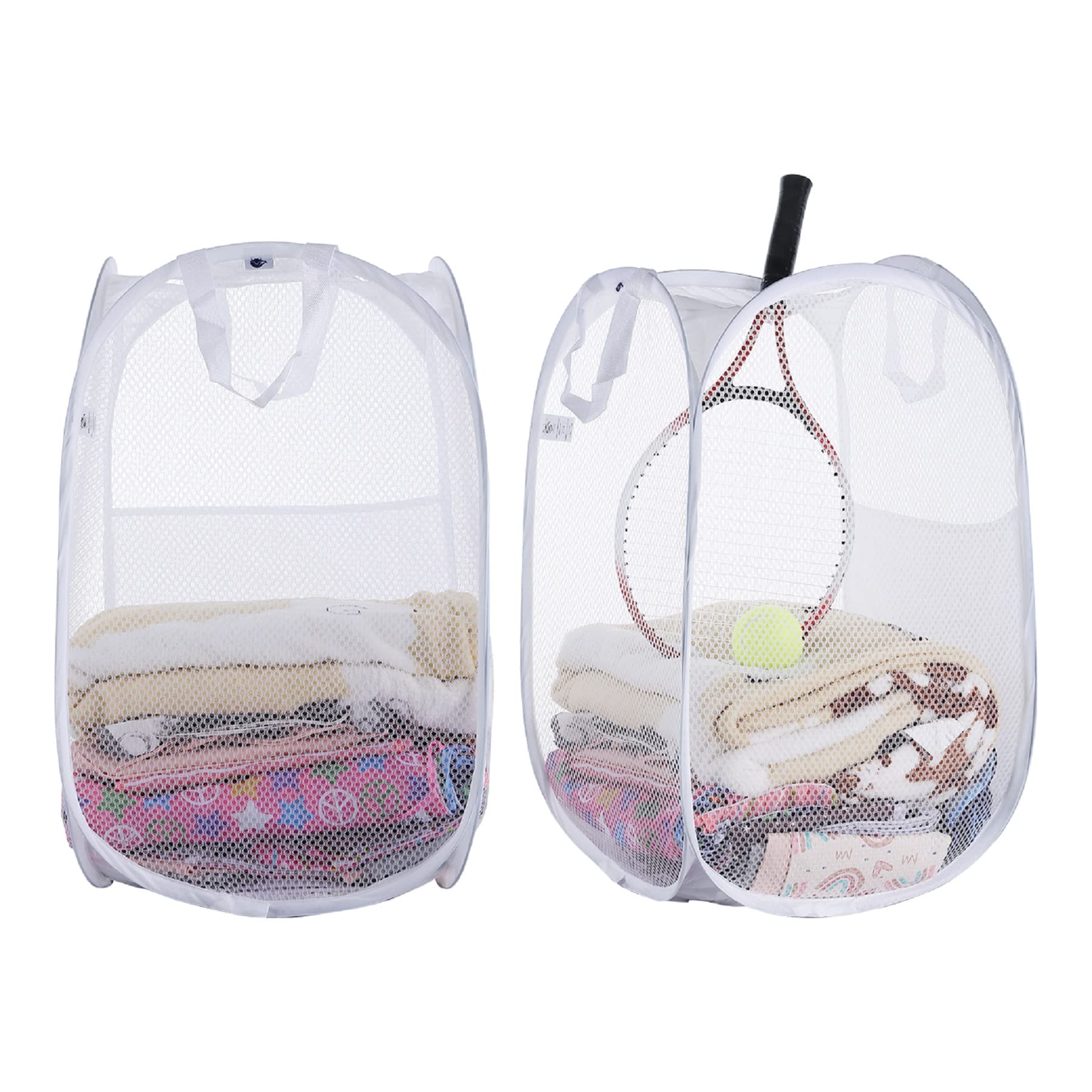 Spinfox Pop Up Collapsible Laundry Baskets, 2 Pack Foldable Mesh Popup Laundry Hamper With Reinforced Carry Handles, Mesh Laundr