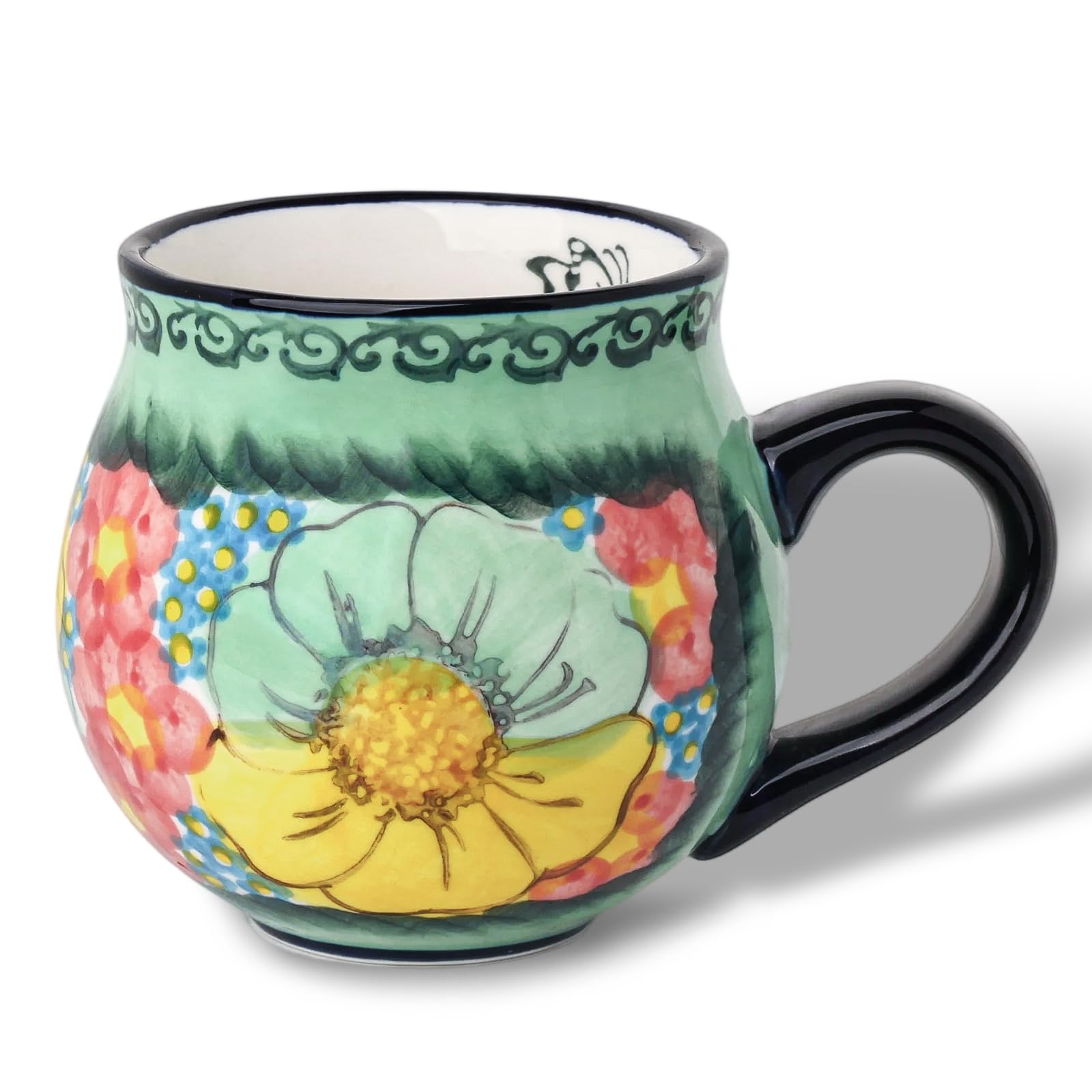 silesia Handmade Coffee Mug with Handle, 12 Ounce Ceramic HandPainted Flower Mugs for Home and Kitchen in Gift Box, Oven, Dishw