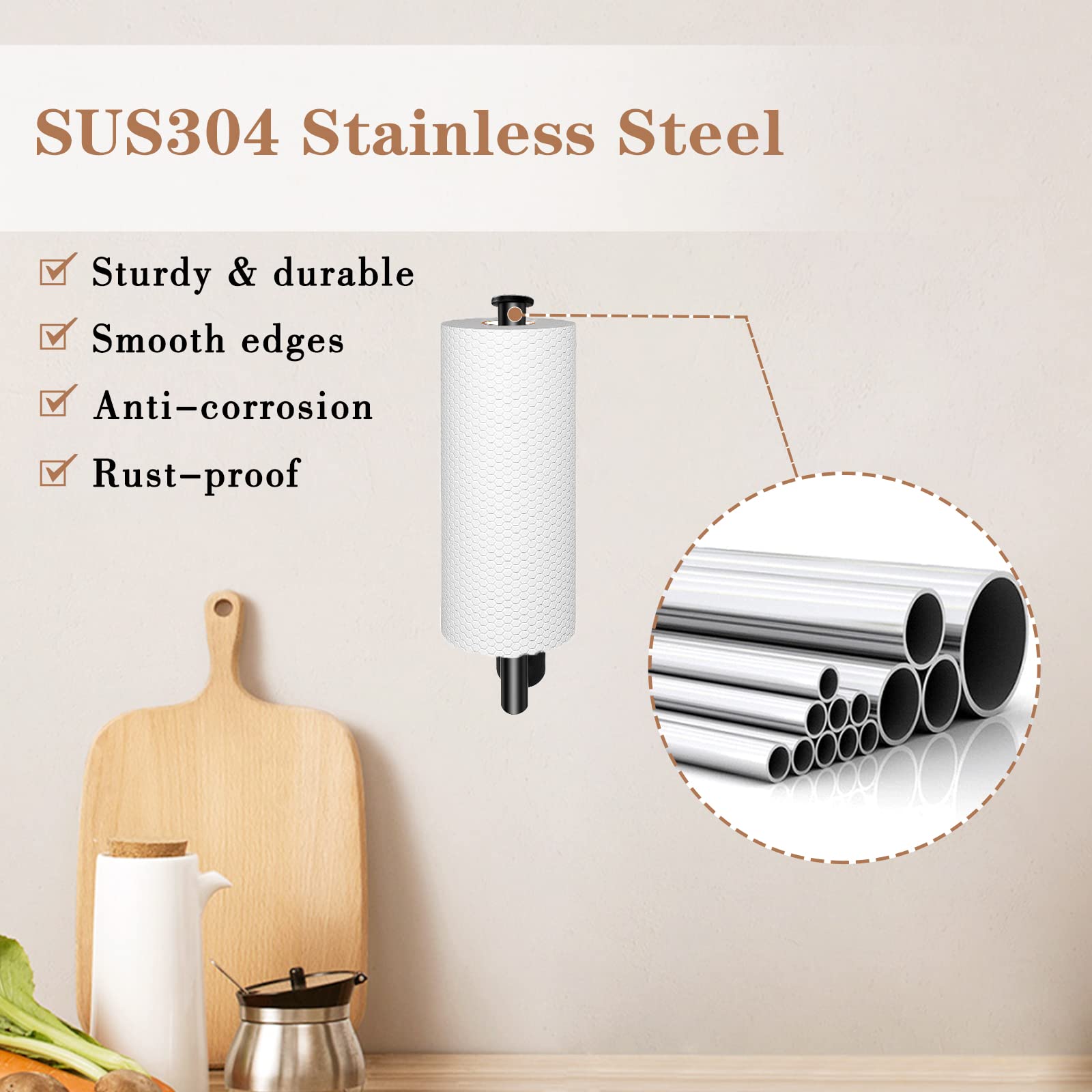 Paper Towel Holder Under Cabinet - Bjiotun Adhesive Paper Towel Holder Wall Mount, Stainless Steel 13.2 Inch Paper Towel Racks F