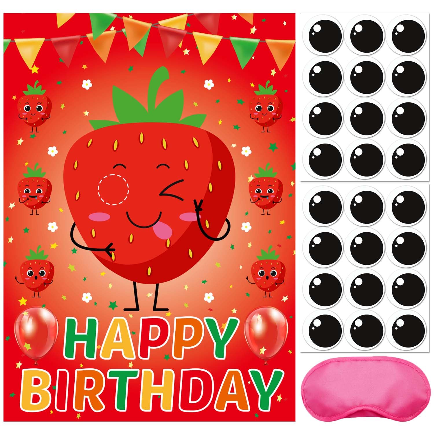 Pin The Eye on The Strawberry Party Game, Strawberry Birthday Party Supplies, Large Poster for Wall Home Room Decorations