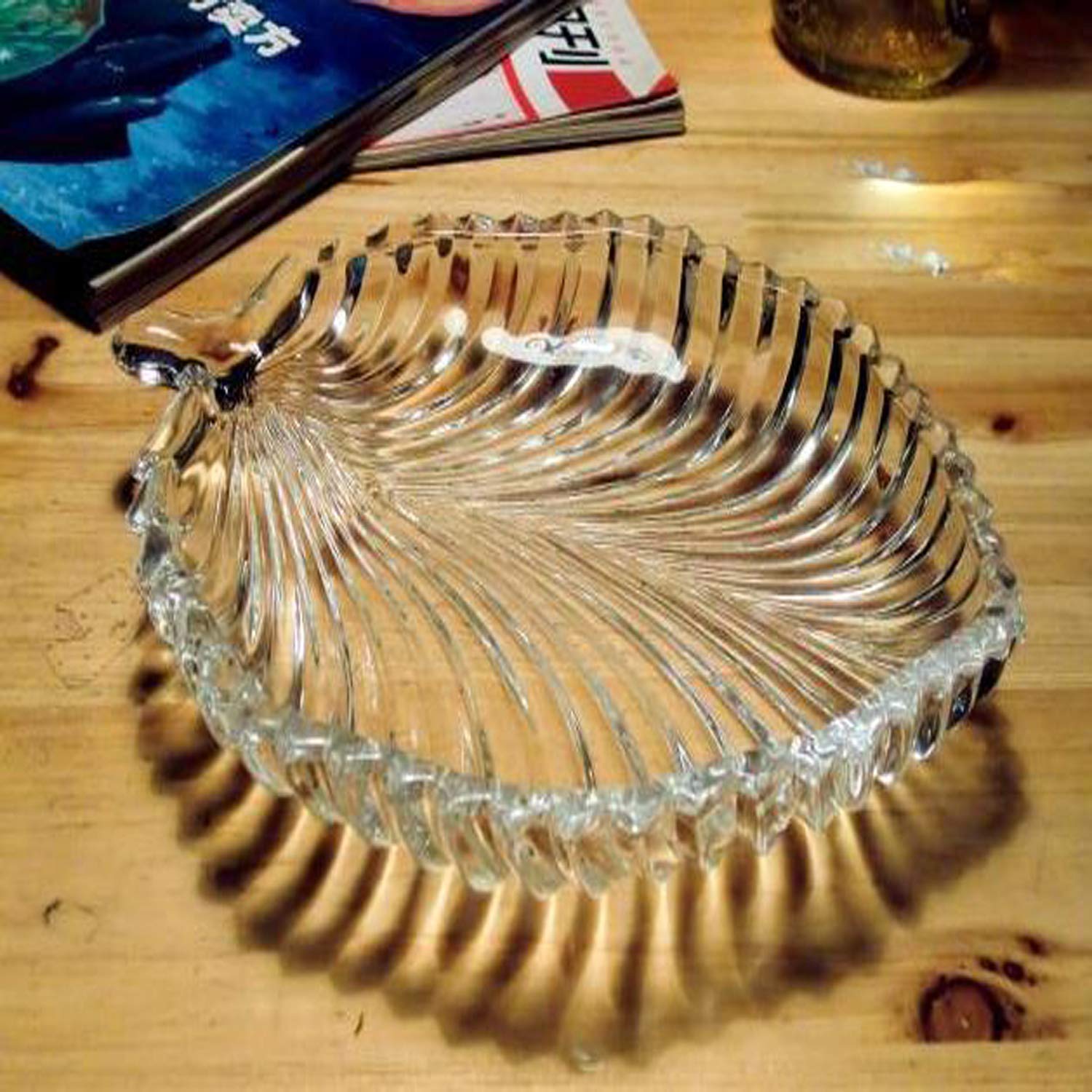 Konssee Leaf Shape Glass Tray Decorative Plate Dish For Dry Fruits, Snacks, Sweets, Chocolate Serving Plate For Dining Table Hom