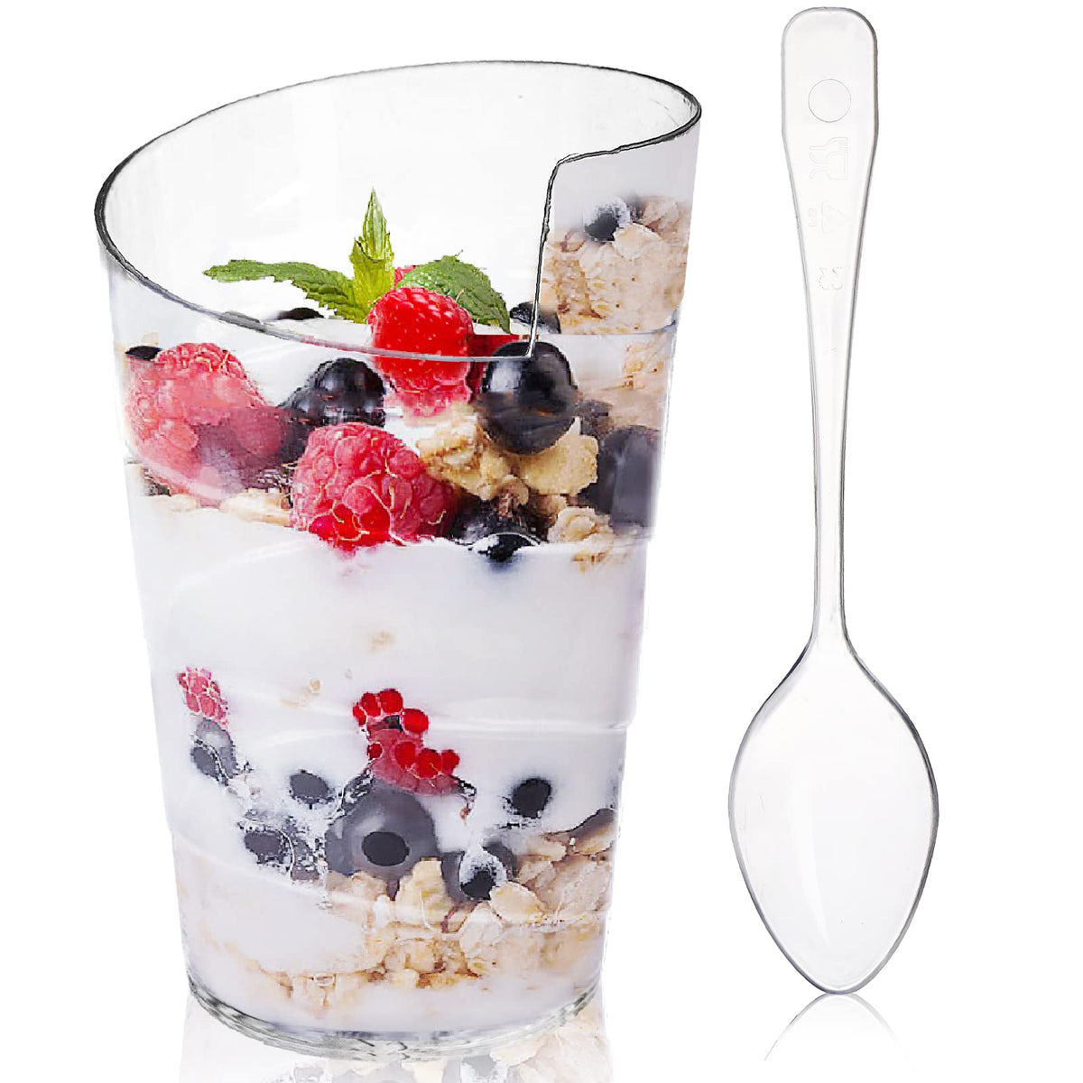 Fasmov 100 Pack 2 Oz Mini Dessert Cups With 100 Spoons, Clear Plastic Parfait Appetizer Cup For Tasting Party Desserts Appetizer