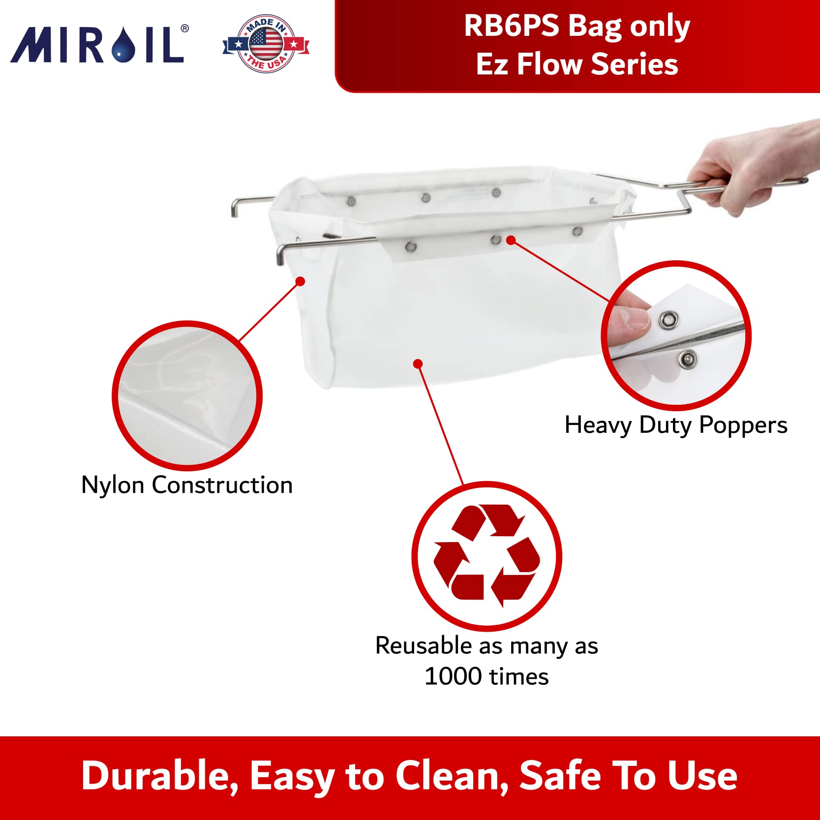 Miroil Rb6Ps Part 12852 Ez Flow Fryer Filter Bag, No Frame Included