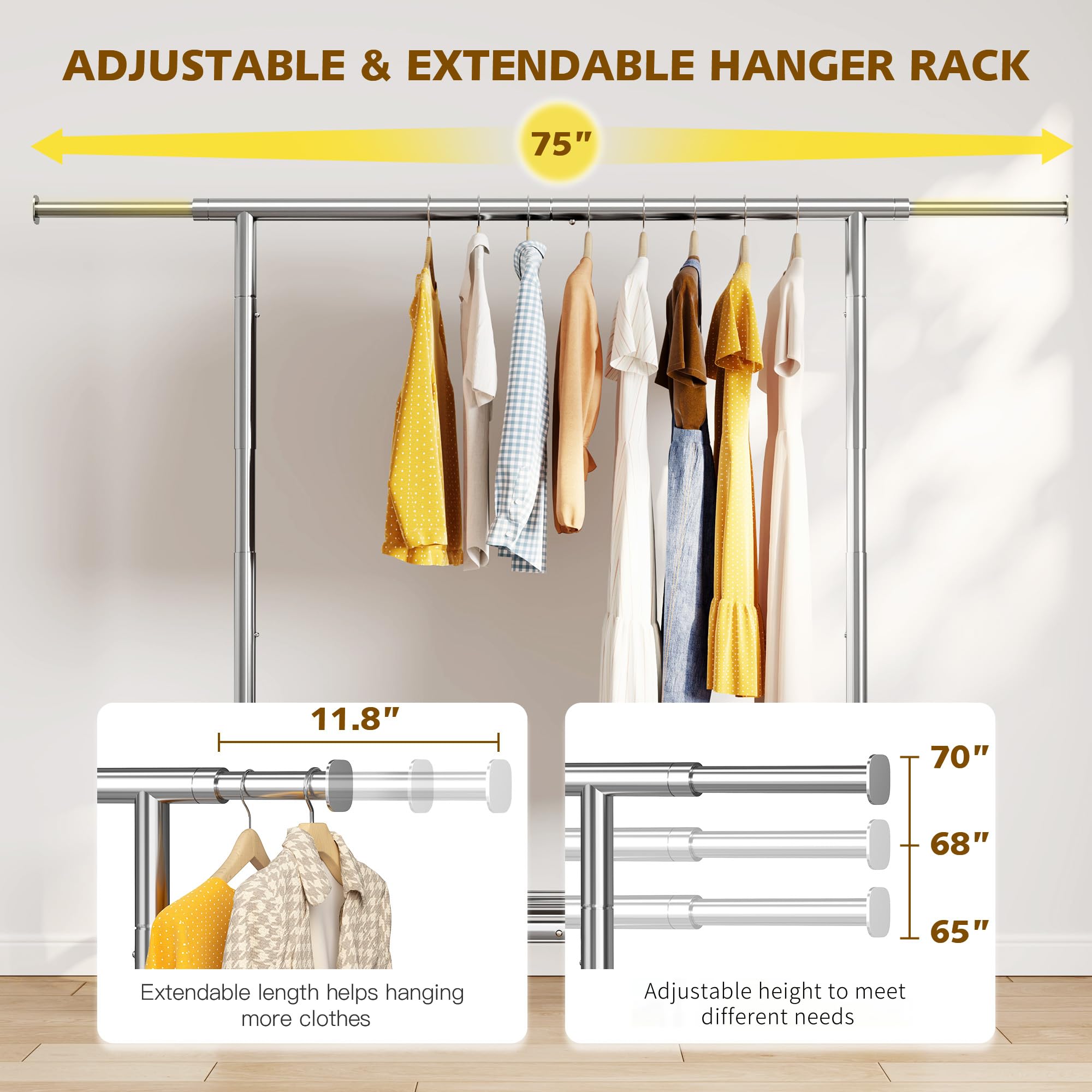 Raybee Clothes Rack Heavy Duty Clothing Rack Load 485LBS Commercial Grament Rack Heavy Duty Rolling Clothes Racks for Hanging Clothes Rack  Collapsible & Portable Clothing Rack with Wheels