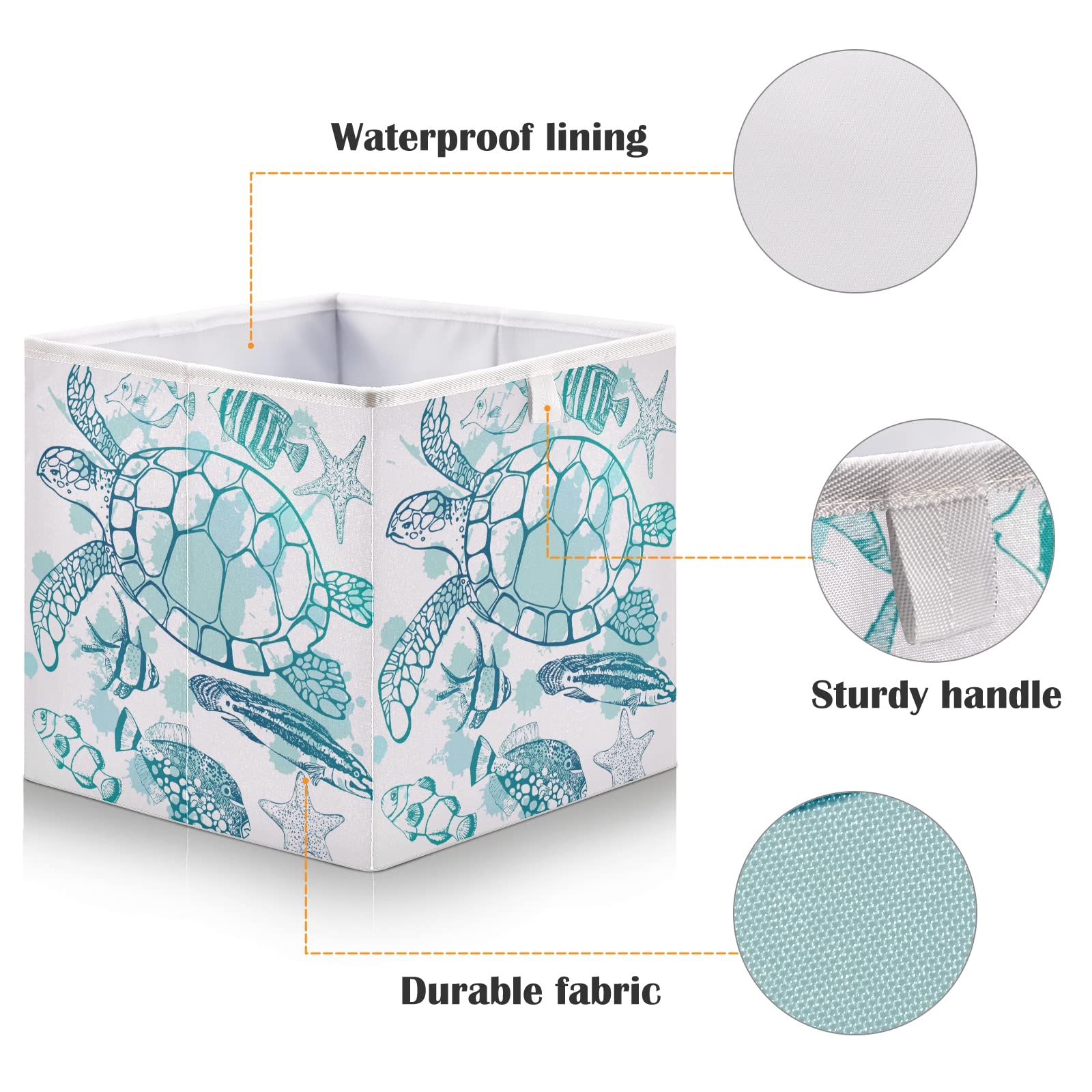Blueangle Sea Turtle Starfish Cube Storage Bin, 11 X 11 X 11 In, Large Collapsible Organizer Storage Basket For Home D  Cor