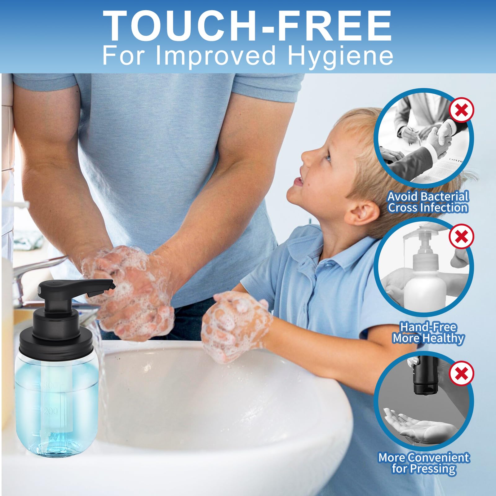 12 Oz Automatic Touchless Glass Soap Dispenser, Rechargeable Hands Free Liquid Mason Jar Soap Dispenser With Electric Sensor Pum