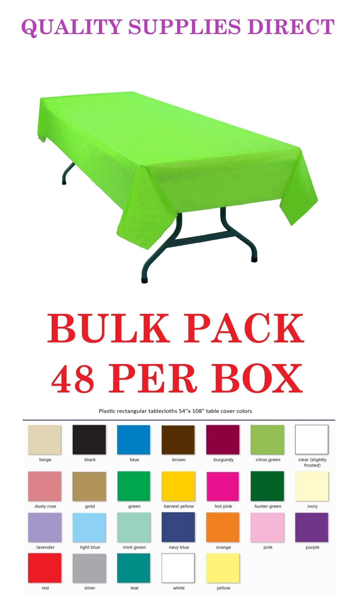 Qsd Lime Green Disposable Plastic Tablecloth 48-Pack 54 Inch. X 108 Inch. Rectangle Table Cover By Quality Supplies Direct (30+