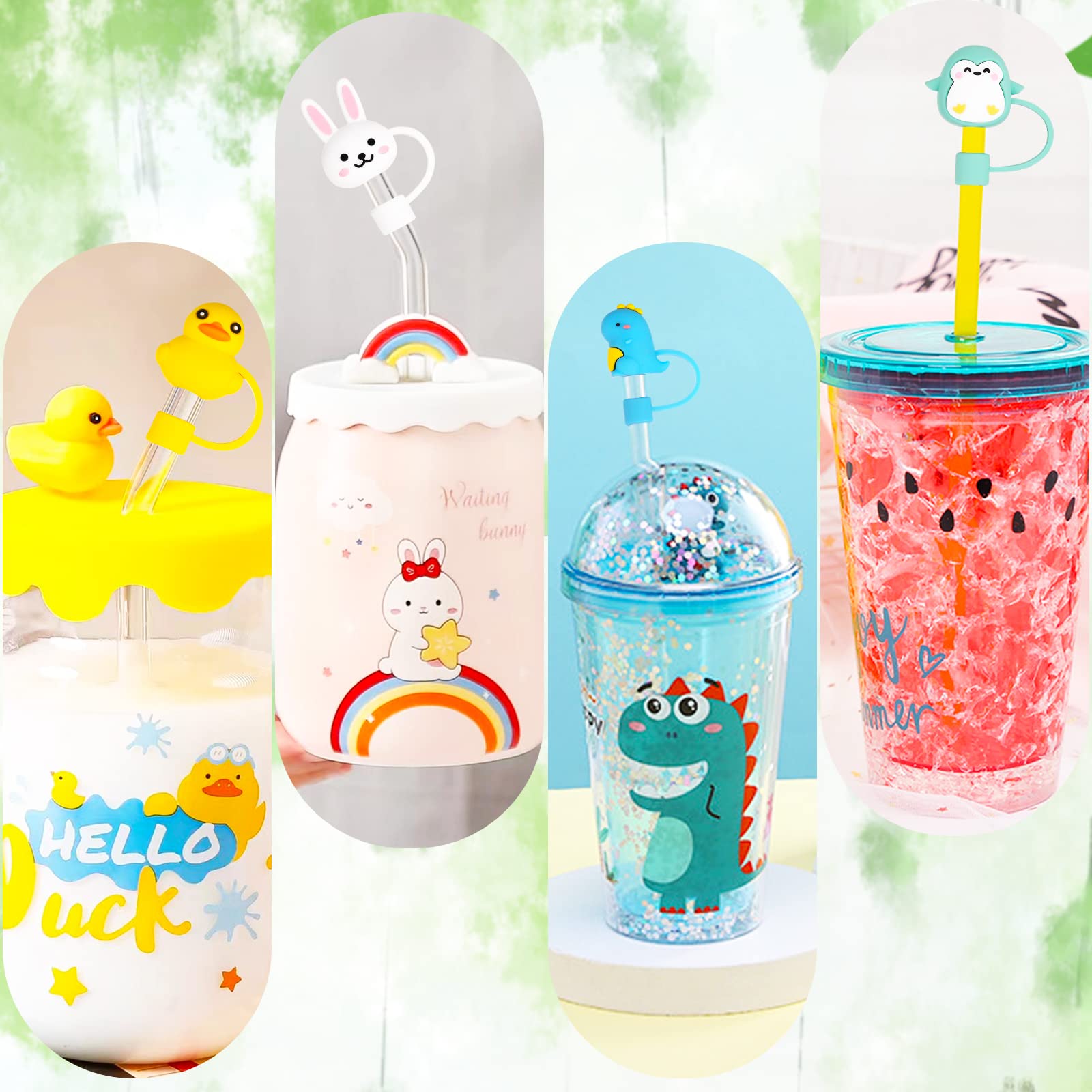 8Pcs Animals Straw Tips Cover Reusable 6Mm Straw Toppers Dust-Proof Straw Protector Cover Plugs For Tumblers Small Straws Portab