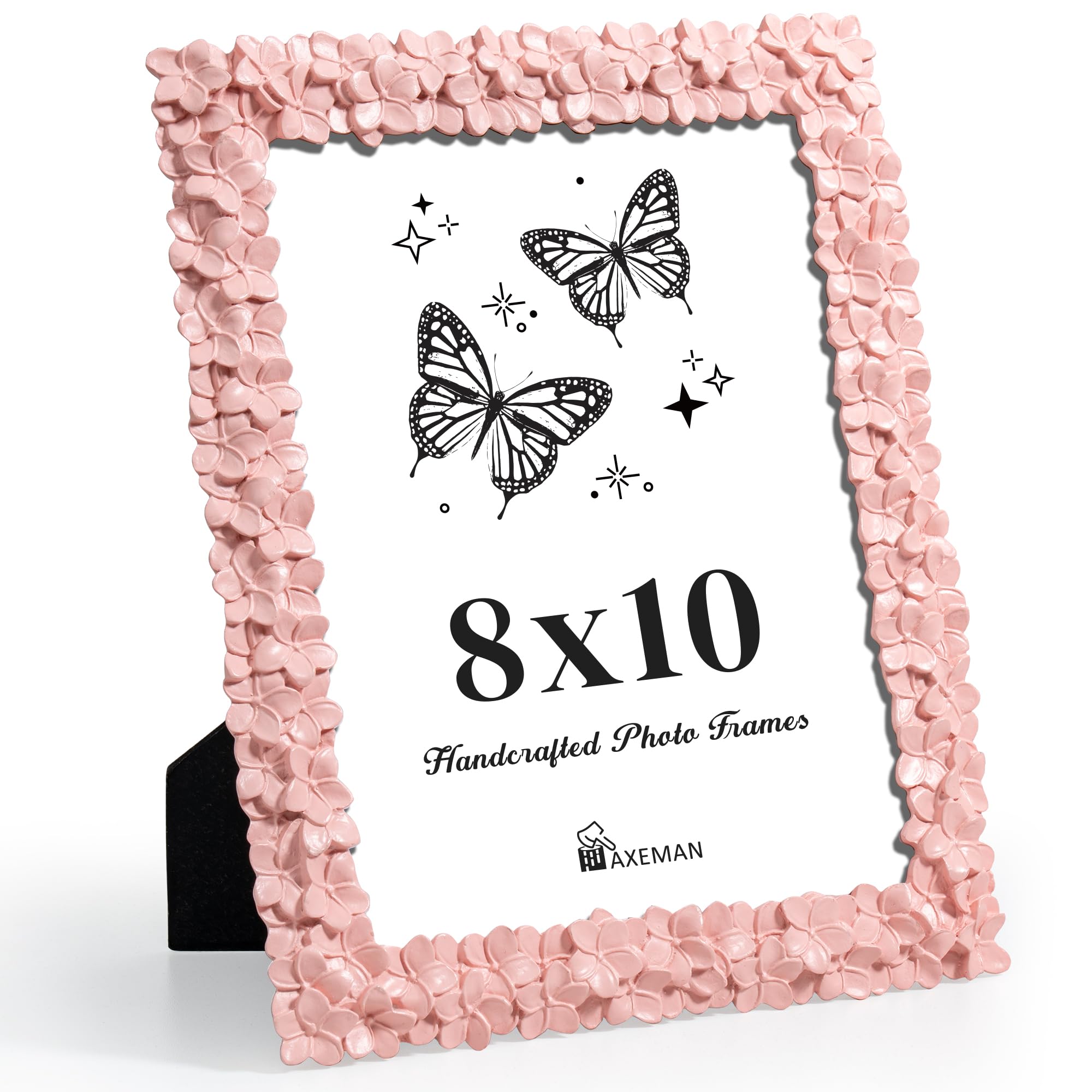 Axeman 8x10 Picture Frame, Flower Textured Hand-Crafted Resin Cute Photo Frame with HD-Tempered Glass for Tabletop & Wall Displa
