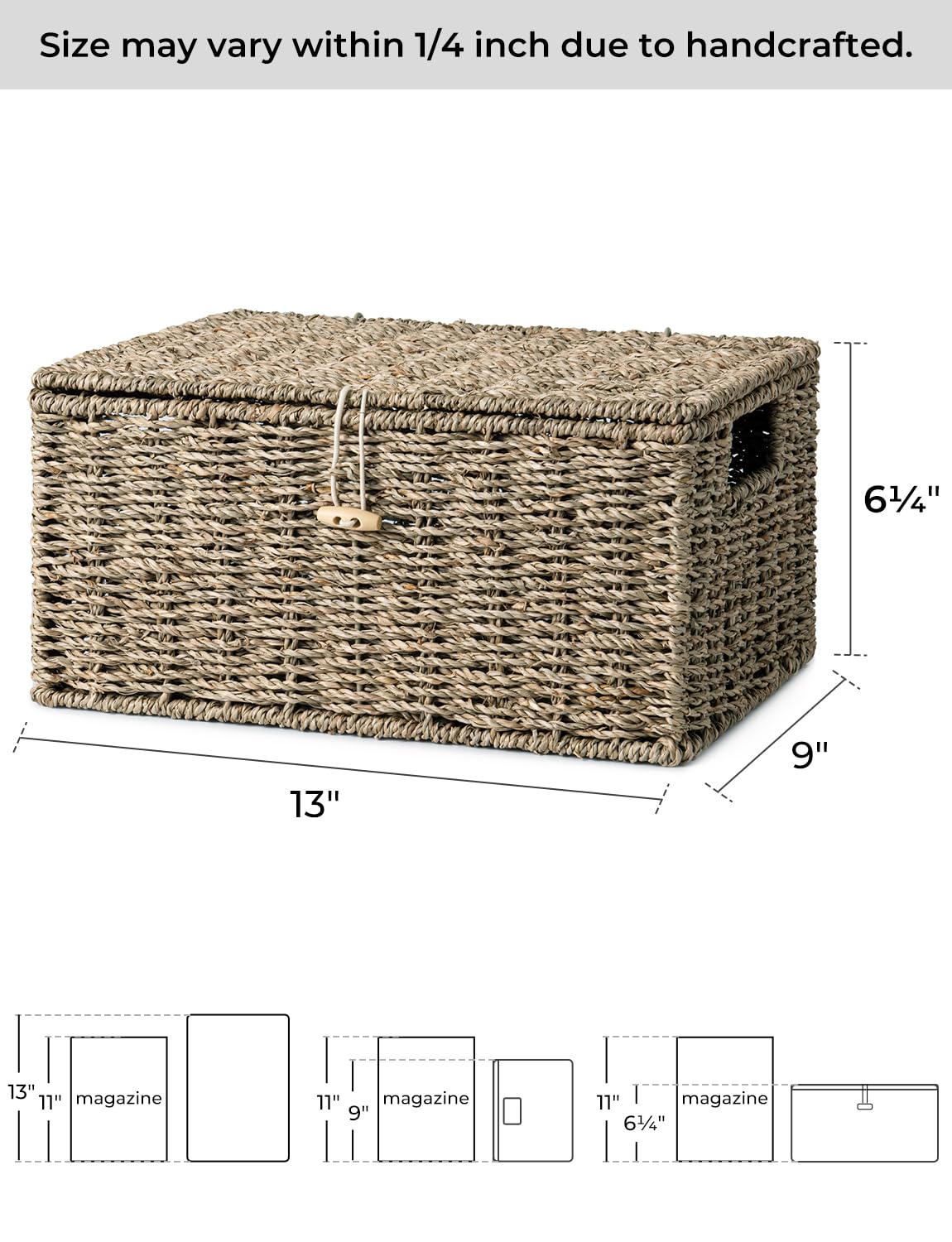Storageworks Seagrass Wicker Baskets For Organizing, Medium Wicker Basket With Lid, Decorative Basket With Built-In Handles, Tow