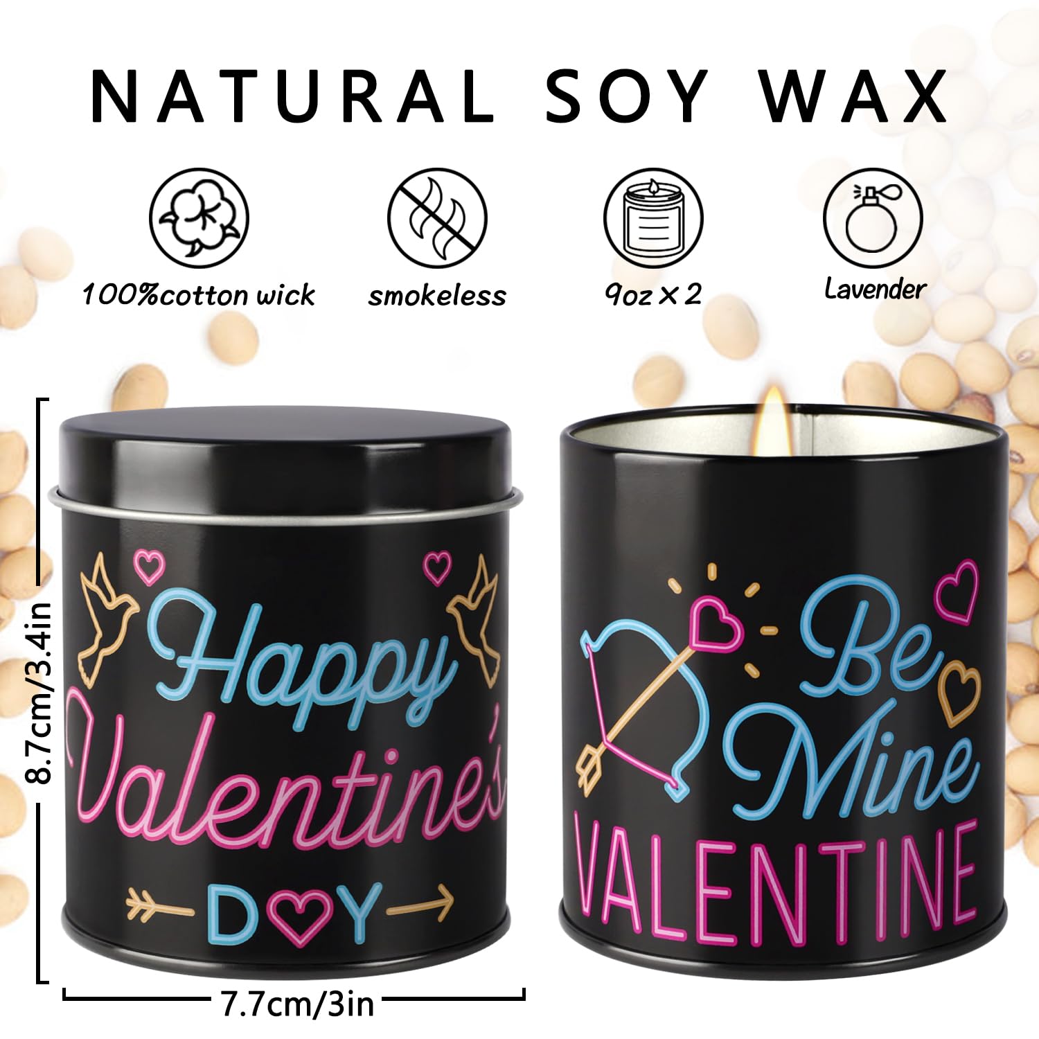 2Pack Valentine's Day Scented Candle Gift Set, Aromatherapy Candles for Home, 9oz Lavender Long Burning Soy Candles for Women,Me