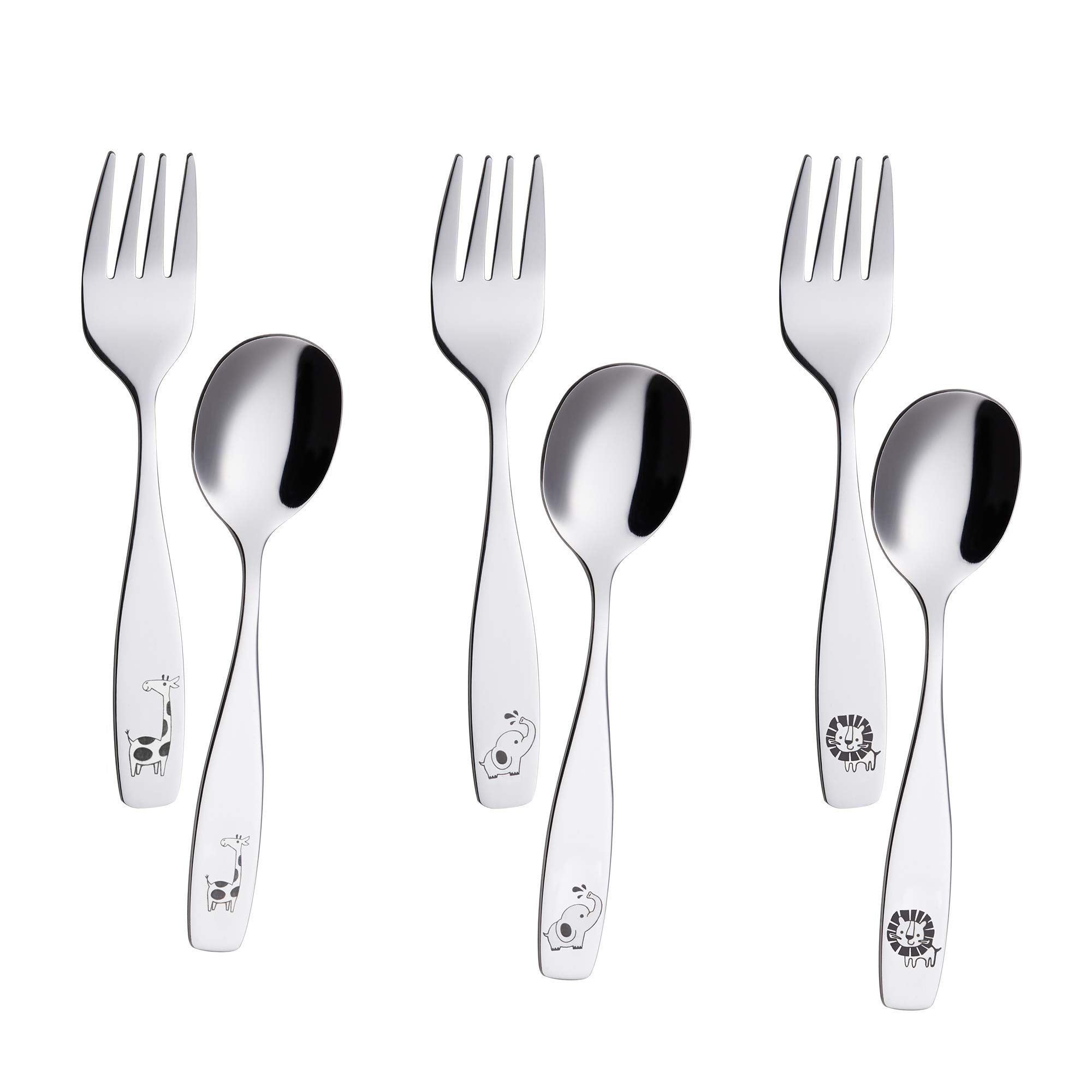 ANNOVA Kids Silverware 6 Pieces Children's Safe Flatware Set Stainless Steel - 3 x Children Forks, 3 x Dinner Spoon, Toddler Ute