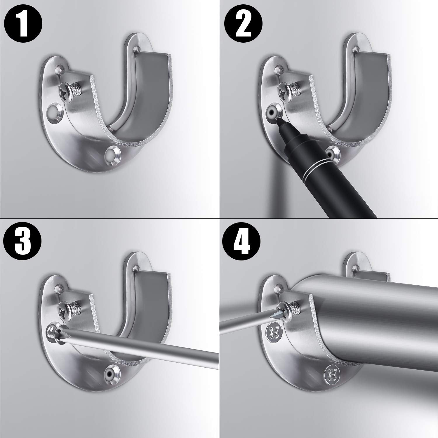 Favordrory 6 Pieces Stainless Steel Closet Pole Sockets Rod Socket Flange Set Rod Support Flange Holder, U Shaped, Easy Installa