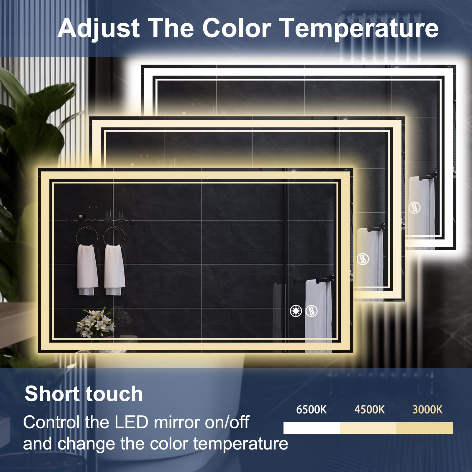 40 X 24    Led Bathroom Mirror Bathroom Mirror With Lights Front And Backlit Cri 90+ Led Mirror For Bathroom Anti-Fog Dimmable 3