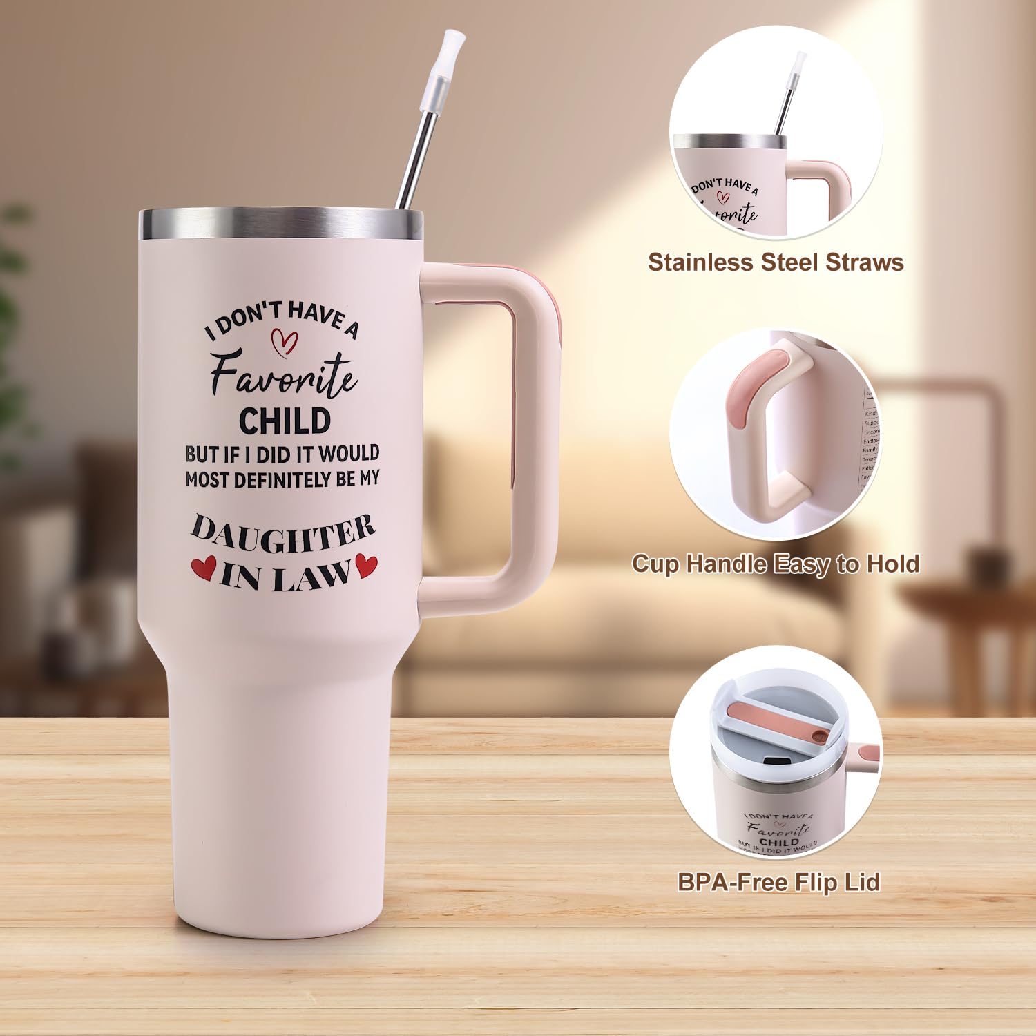 VoziSpace Mothers Day Gifts for Daughter in Law Tumbler with Handle 40oz - Daughter in Law Mug Birthday Gifts,Mothers Day Birthd