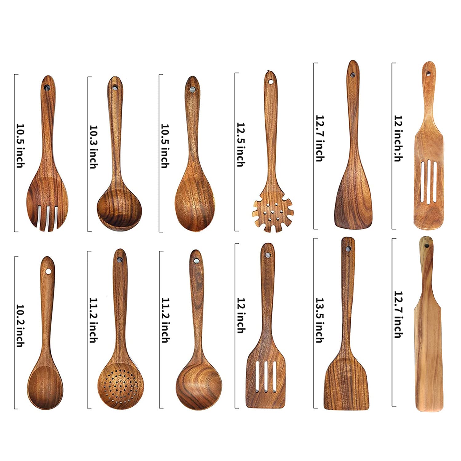 Wooden Spoons For Cooking,12 Pack Wooden Utensils For Cooking Wooden Kitchen Utensils Set Wooden Cooking Utensils Natural Teak W