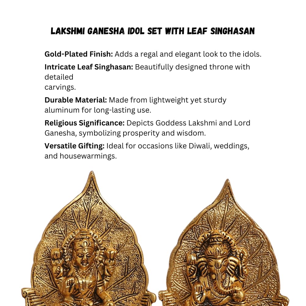 Smiles Gift Gold Plated Patta Laxmi Ganesh Idol Statue | Aluminium Figurines | For Pooja, Mandir, Temple & Return Gift Showpiece