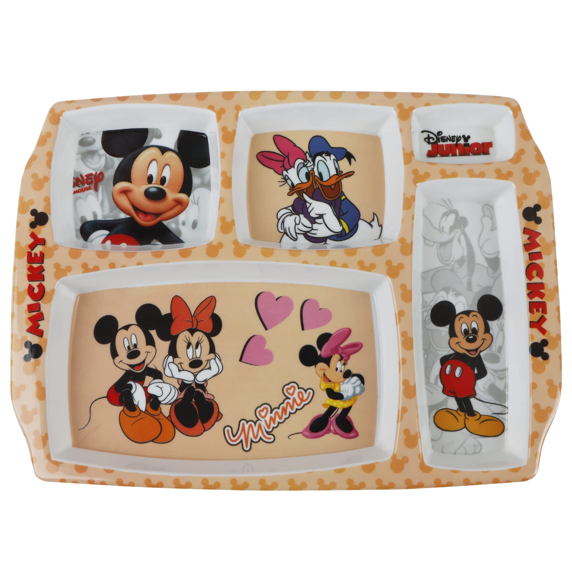 Shree Murti Food Serving Dinner Plate with 5 Sectioned Partition Funny Cartoon Printed (Minnie) |Perfect Gifting for Navratri Di