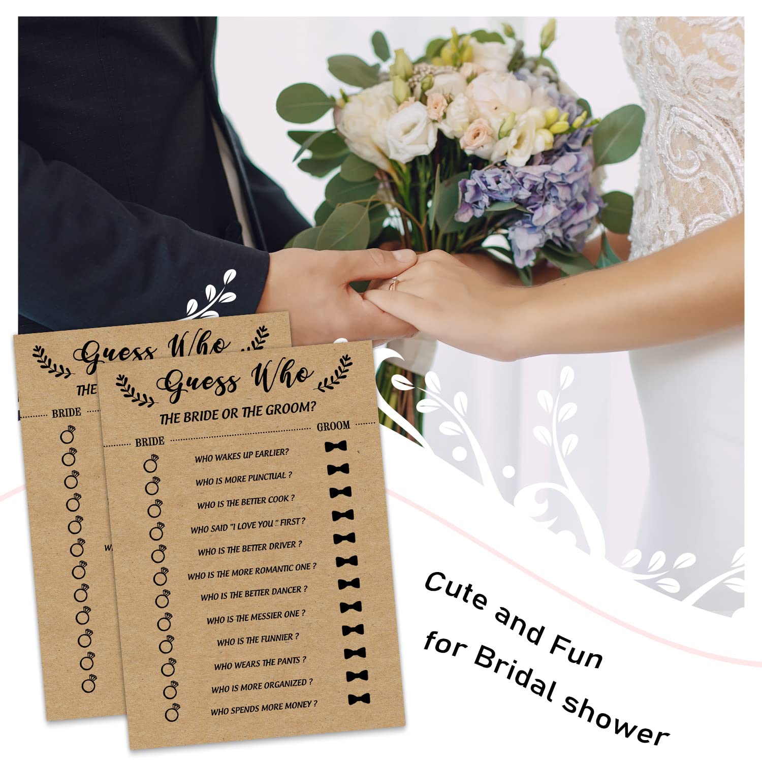 Bridal Shower Game, Guess Who The Bride Or Groom Game Cards For Wedding, 30 Wedding Bridal Shower Party Game Cards Ideas For Cou