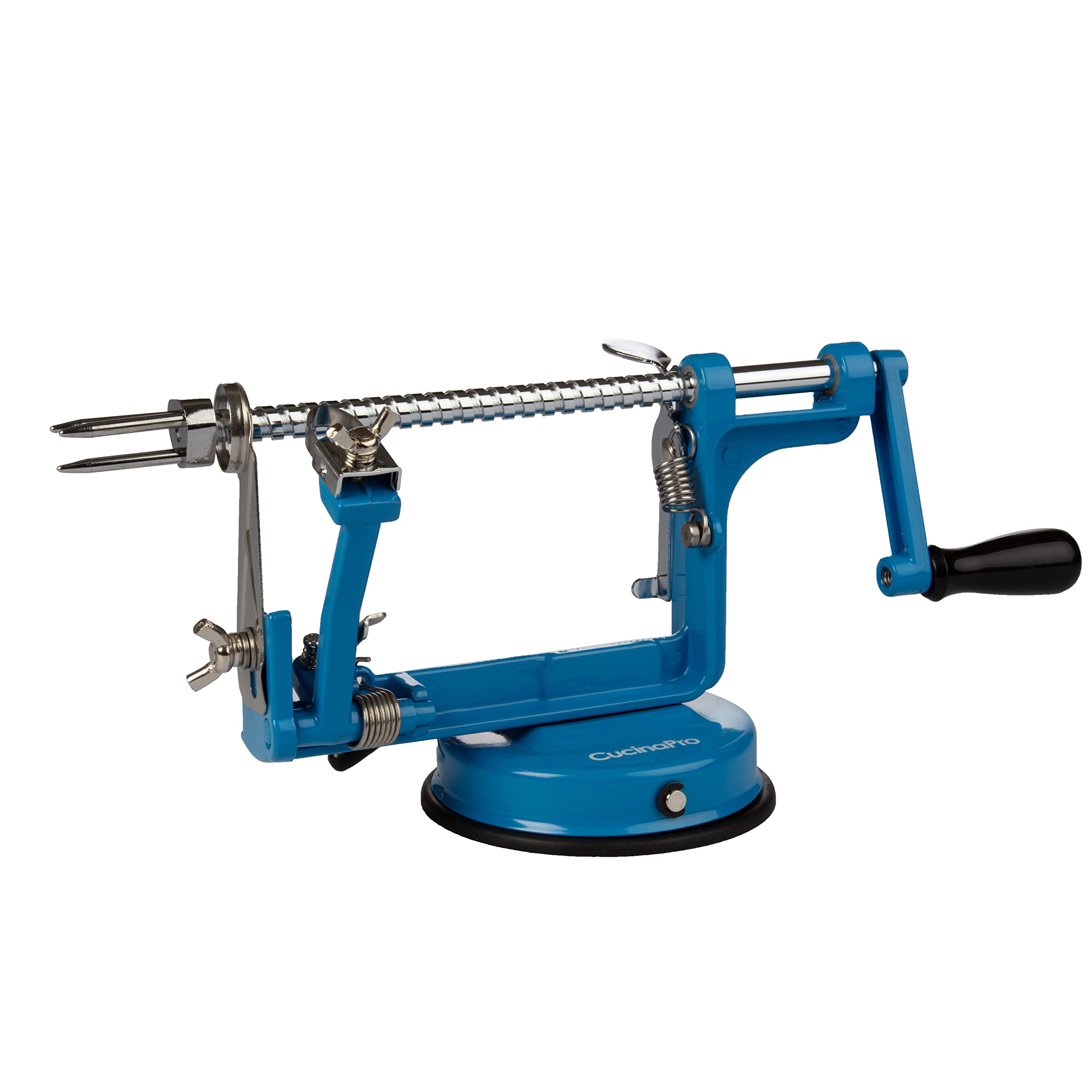Apple Peeler And Corer By Cucina Pro - Long Lasting Chrome Cast Iron With Countertop Suction Cup, Teal
