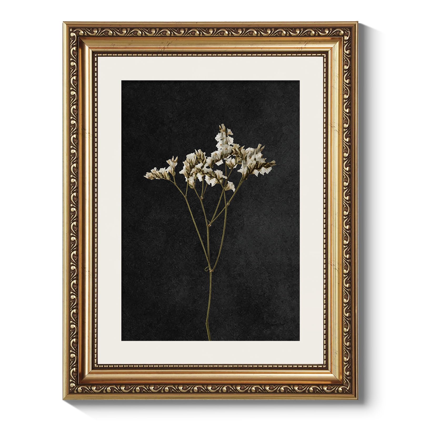 Arpeotcy Vintage Gold Framed Wall Art, Retro Dark Dried Wildflower Paintings, Aesthetic Canvas Prints Artwork With Frame, Classi