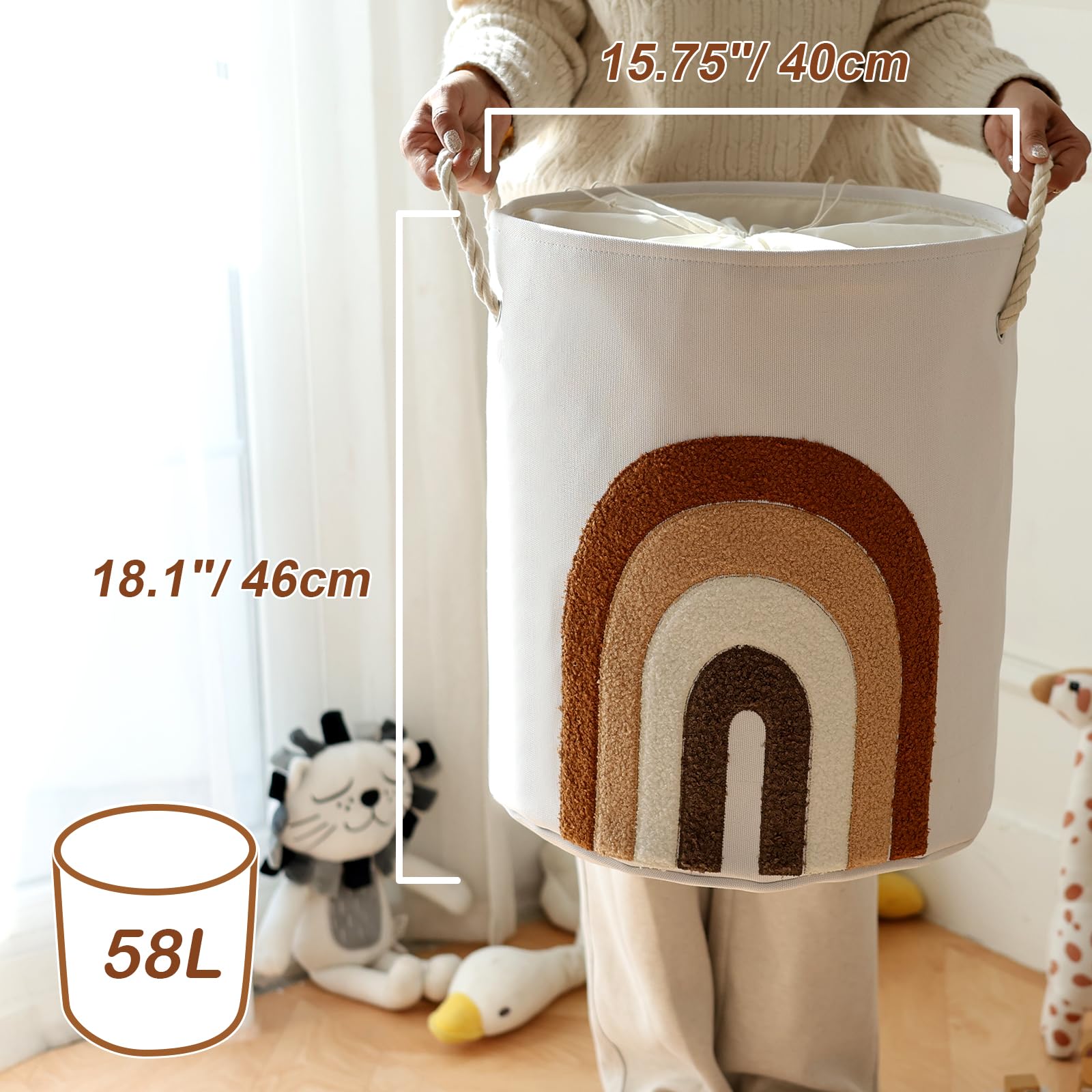 Inough Large Laundry Basket Tall Baskets Storage For Dirty Clothes, Toys Storage Bin Baby Hamper 58L Clothes Hampers Blanket Bas