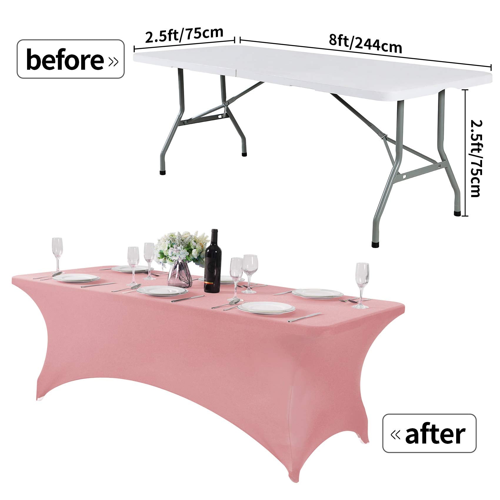 Hezuzo Spandex Table Cover For 8Ft Table Universal Fitted Stretch Tablecloth For Party, Banquet, Wedding And Events-Dusty Pink