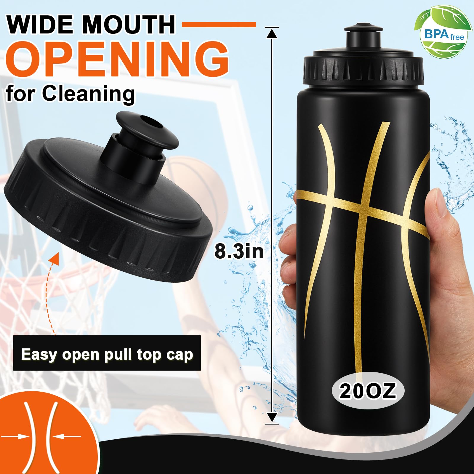 Yaomiao 12 Pcs Basketball Water Bottle 20 oz Reusable Bpa Free Squeeze Easy Carry Leak Proof for Team Sports Basketball Stuff Pa