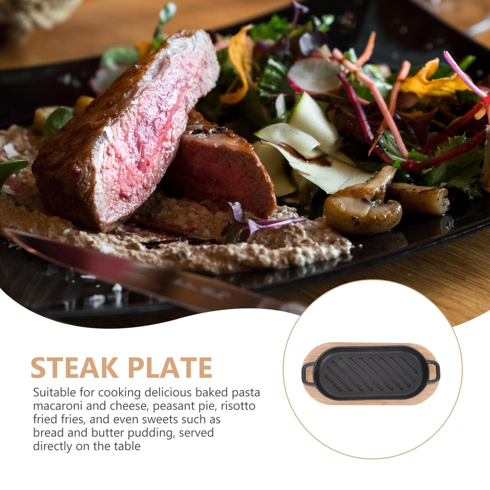 Sizzling Plate With Wooden Base- Cast Iron Steak Platter Pre- Seasoned Cast Iron Fajita Pan Sizzling Fajita Pan Japanese Steak P