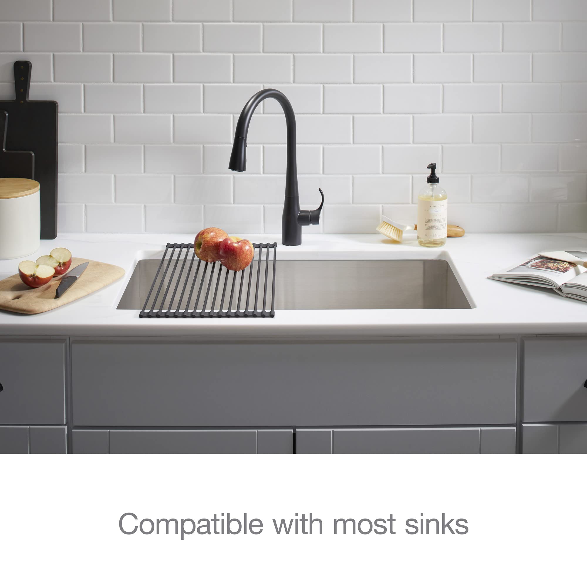 KOHLER Foldable Dish Drying Rack, Silicone Sink Kitchen Mat, Charcoal, Model 28929-CHR