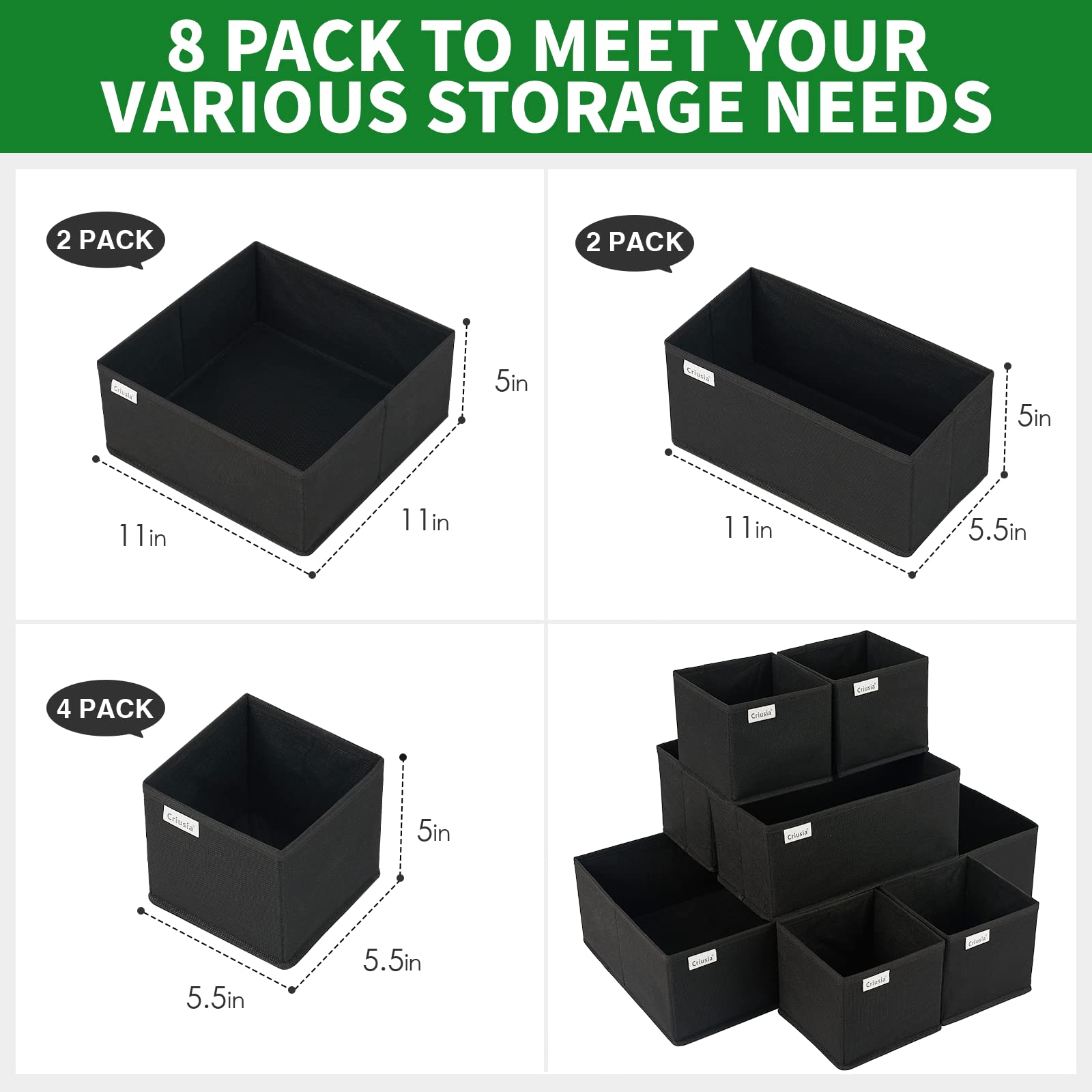 Criusia Drawer Organizer Clothes, 8 Pack Underwear Drawer Organizer, Foldable Cloth Storage Box Closet Organizers and Storage fo