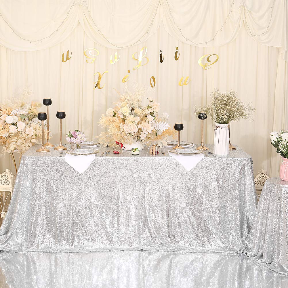 Eternal Beauty Sequin Tablecloth,Sparkly Table Cloth For Wedding Party, Christmas Decorations Rectangle Glitter Tablecloth (72''