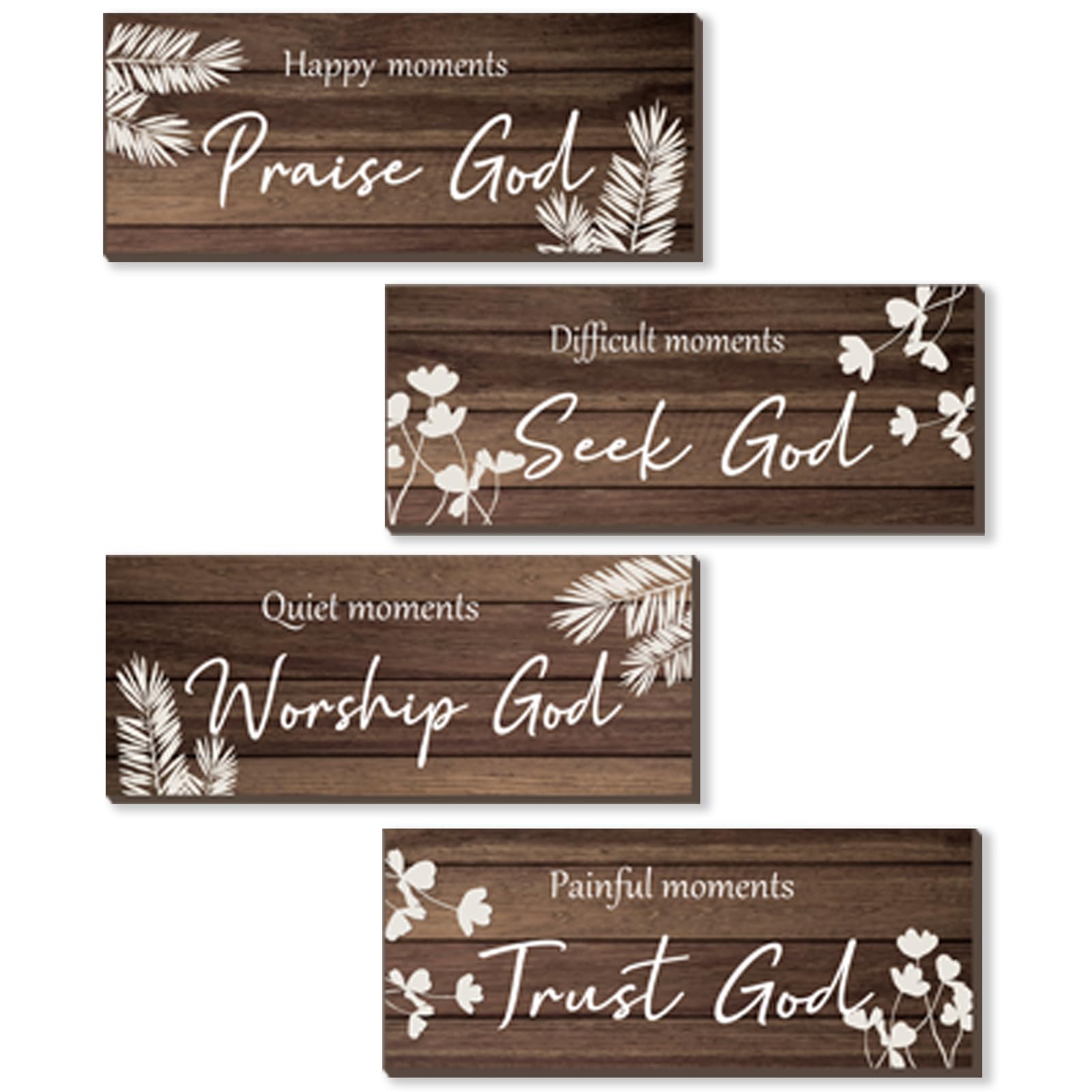 ONIZHITY 4 Pieces Brown Bathroom Decor Farmhouse Bathroom Accessories Rustic Religious Art Bible Verse Wooden Signs with Vintage